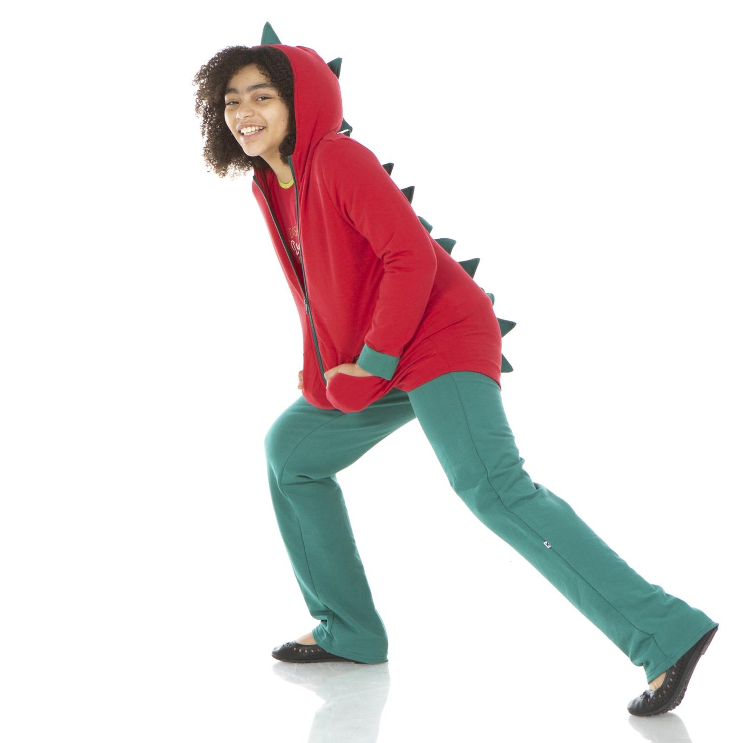 Fleece Dino Hooded Jacket in Crimson with Ivy (122055)