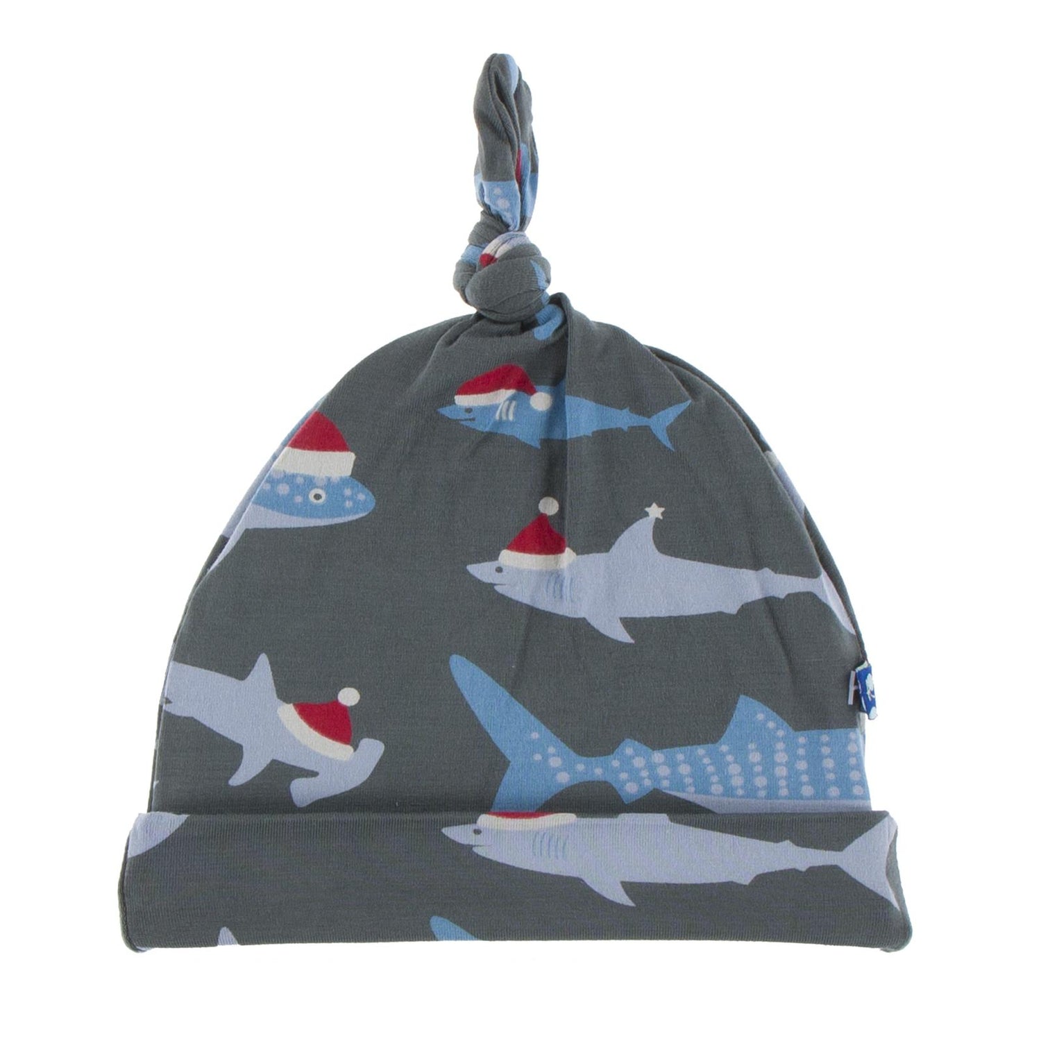 Print Knot Hat in Pewter Santa Sharks (122237)