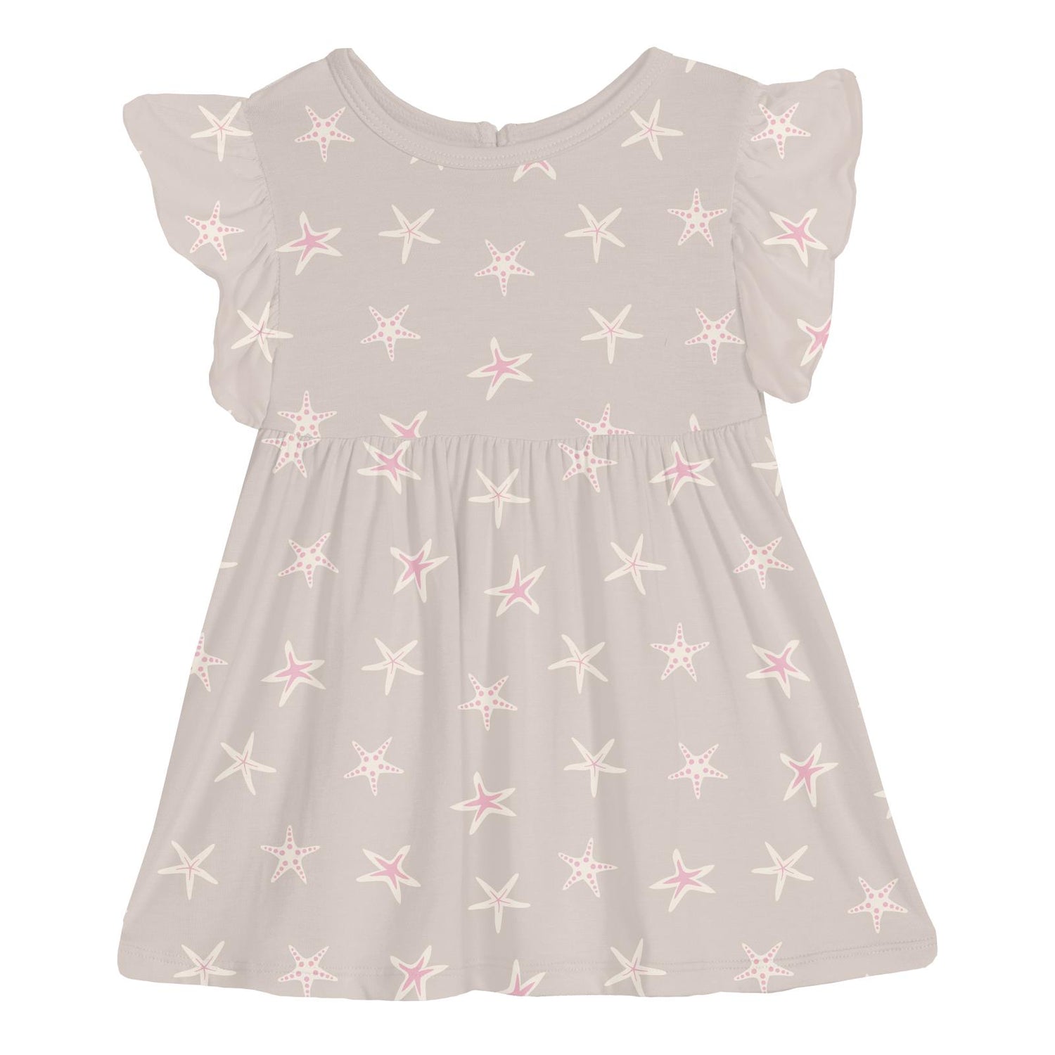 Print Short Sleeve Lola Swing Dress in Latte Starfish (341591)