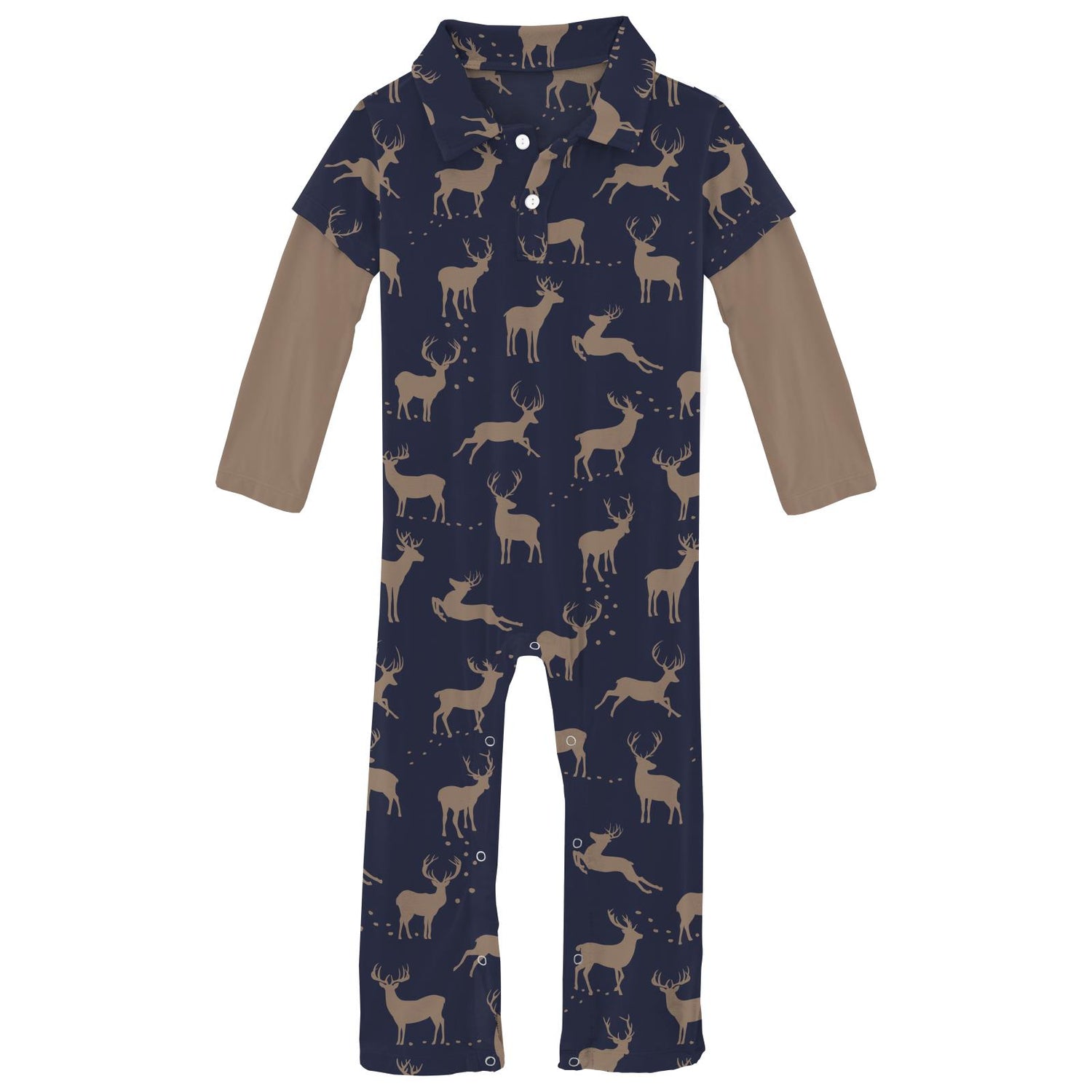 Print Long Sleeve Double Layer Polo Romper in Peacoat Elk (343084)