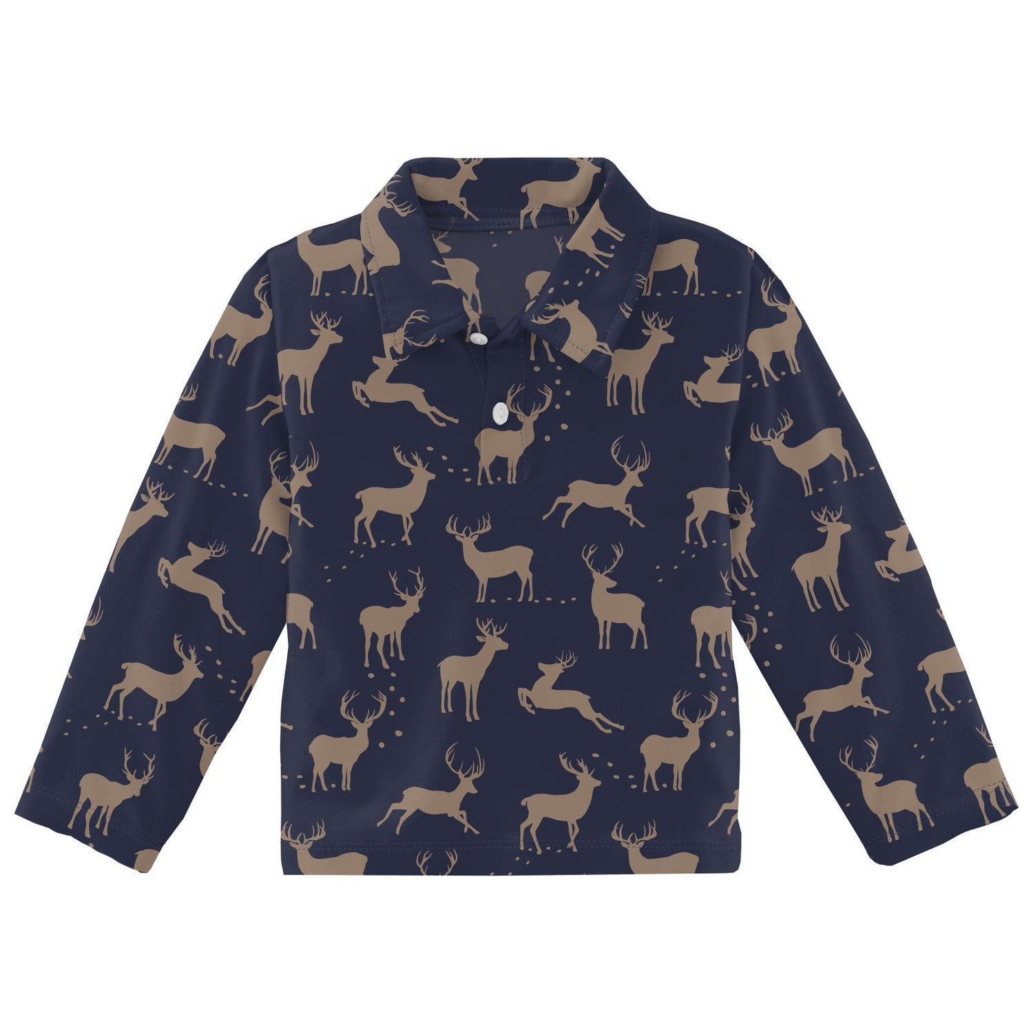 Print Long Sleeve Polo in Peacoat Elk (343159)