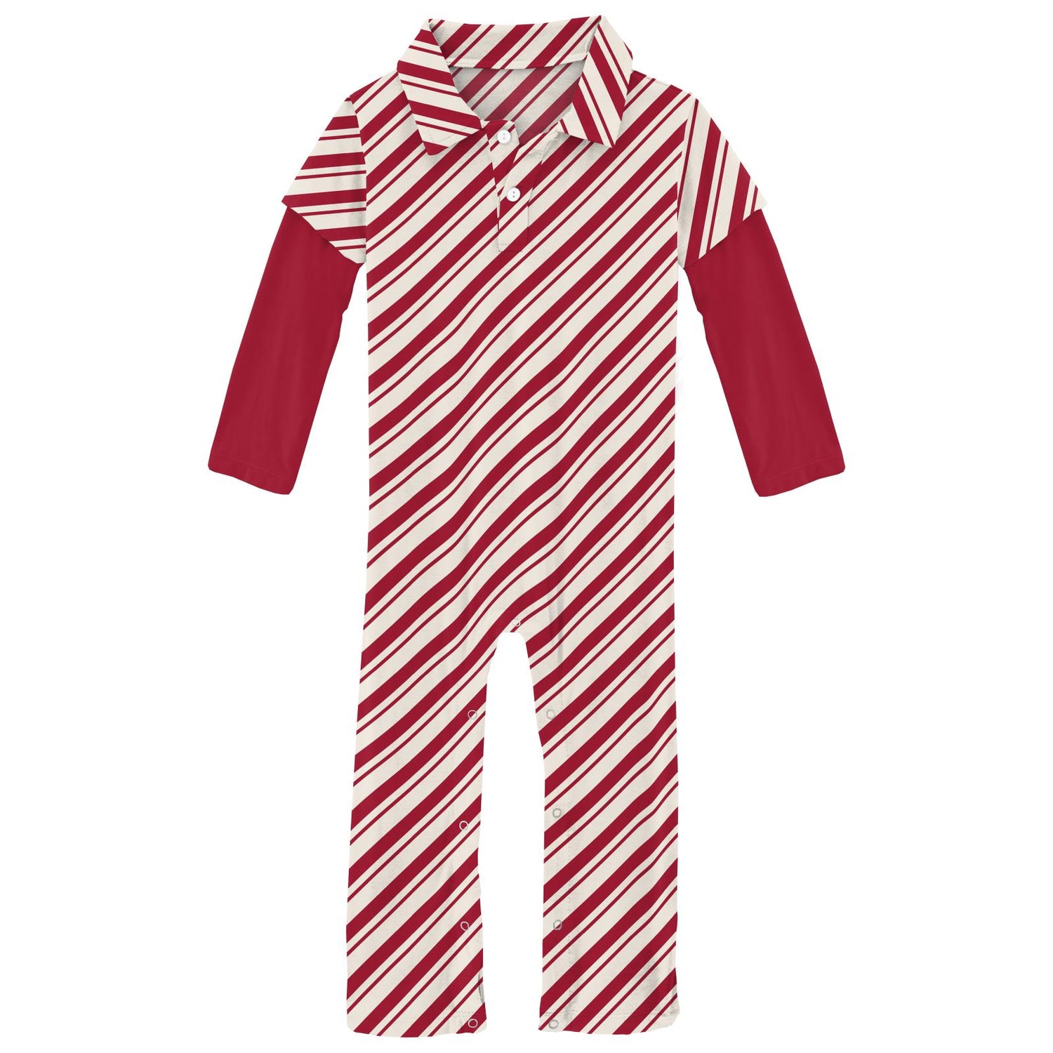 Print Long Sleeve Double Layer Polo Romper in Peppermint Stripe (343148)