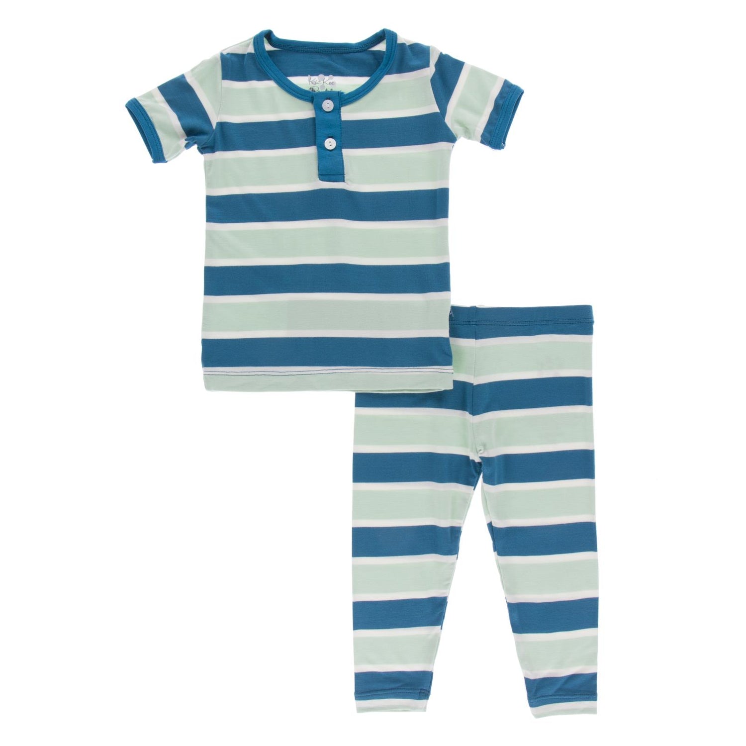 Print Short Sleeve Henley Pajama Set in Seaside Cafe Stripe (126188)