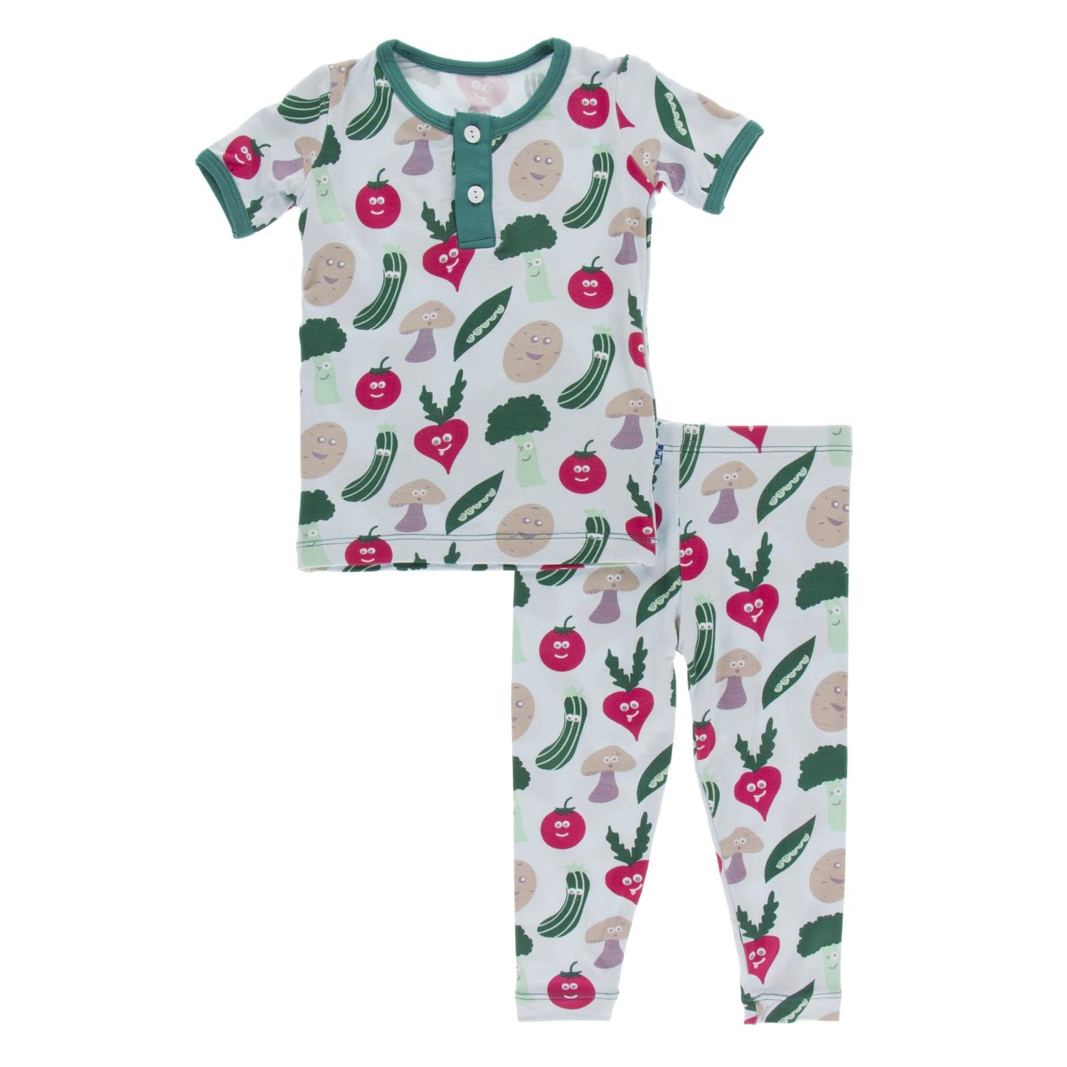 Print Short Sleeve Henley Pajama Set in Illusion Blue Happy Veggies (126190)