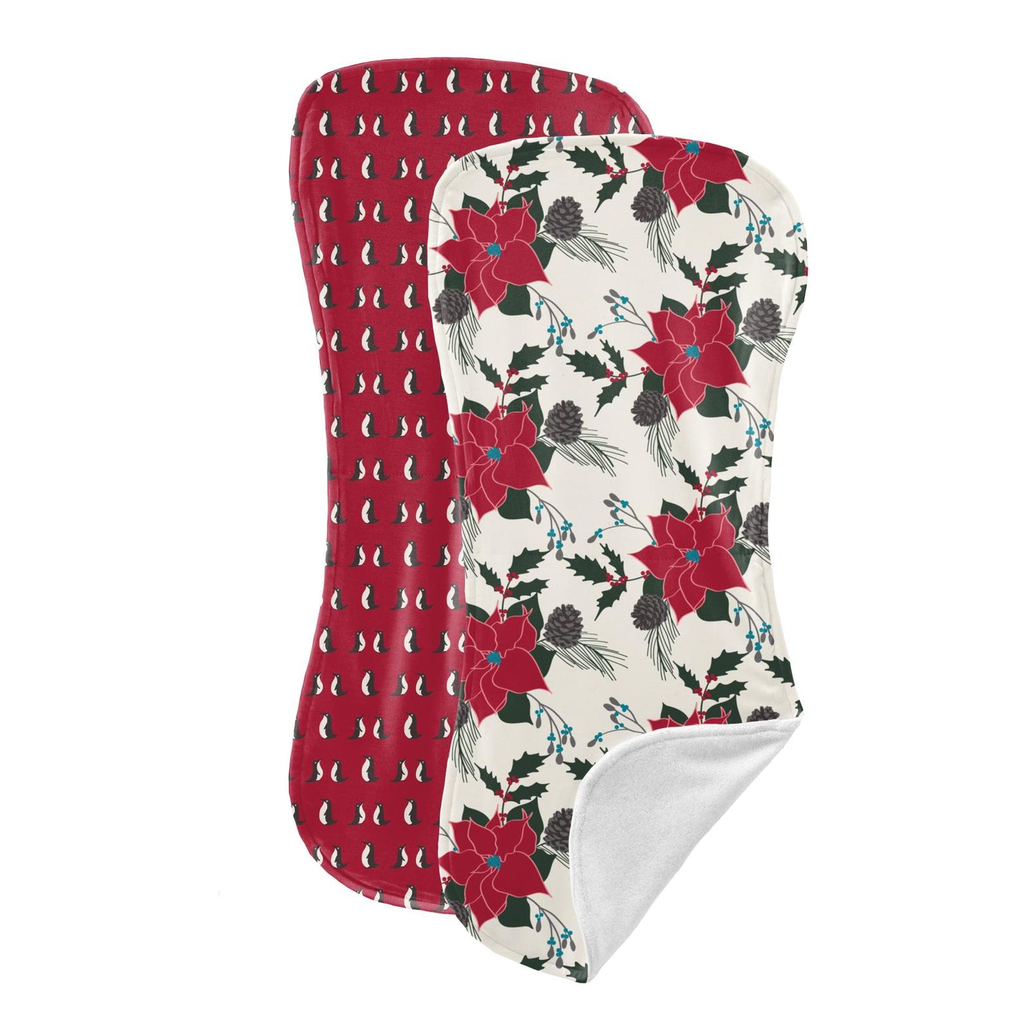 Burp Cloth Set in Christmas Floral & Crimson Penguins (138061)