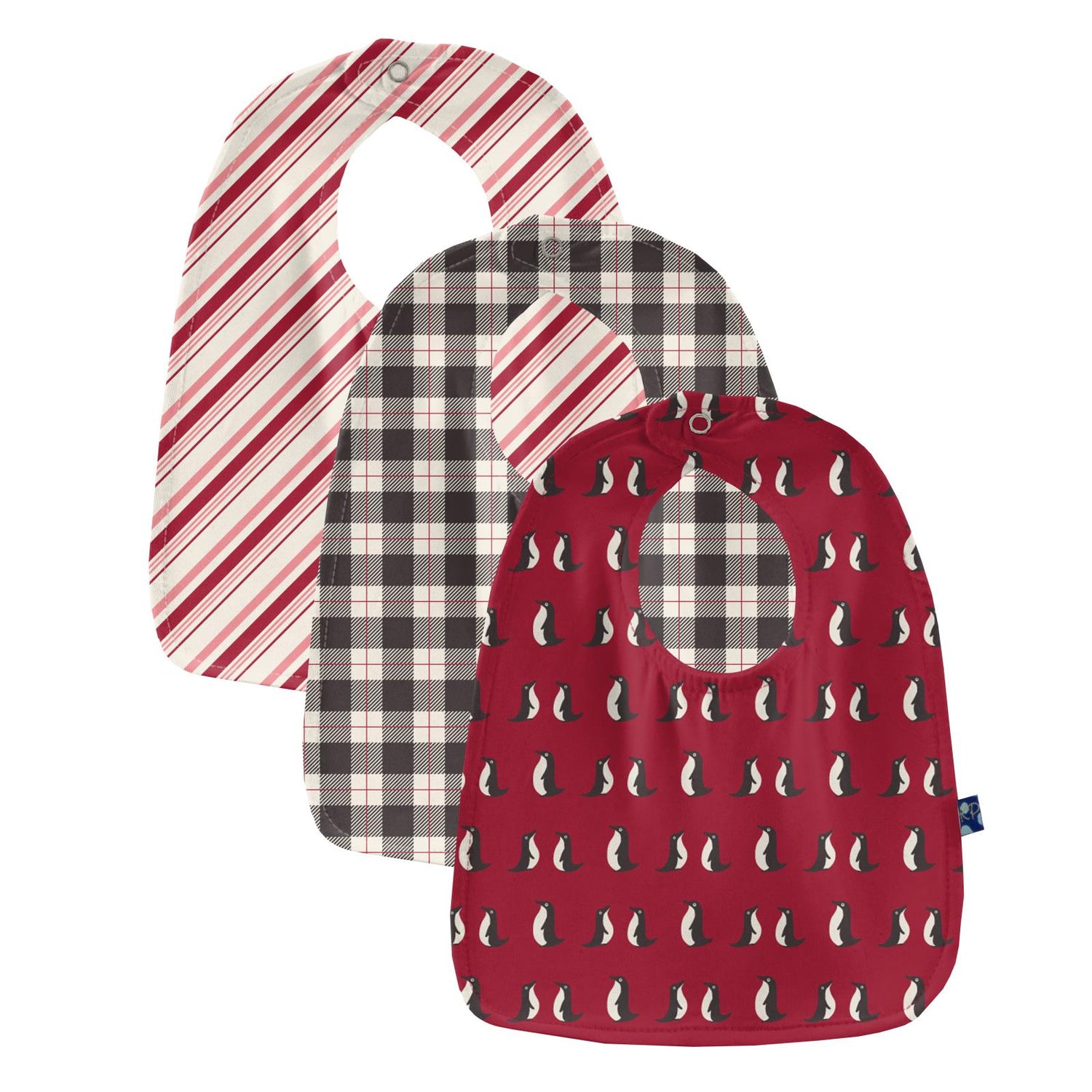 Bib Set in Crimson Penguins, Midnight Holiday Plaid & Strawberry Candy Cane Stripe (139592)