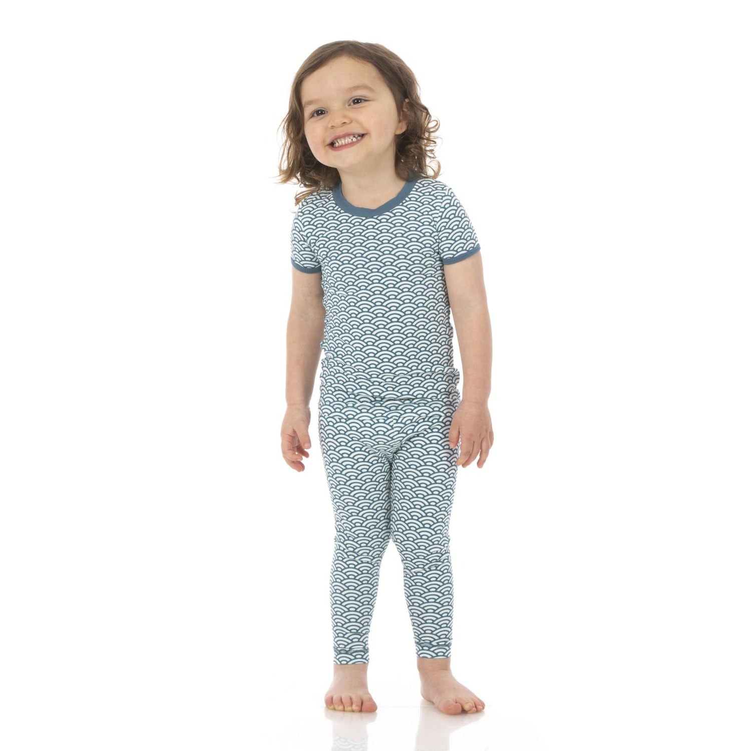 Print Short Sleeve Pajama Set in Fresh Air Waves (140896)