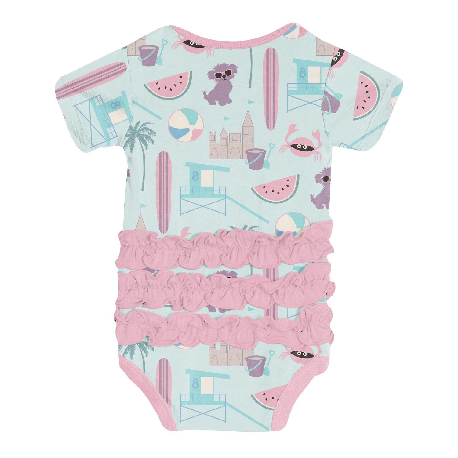Print Short Sleeve Ruffle One Piece in Fresh Air Beach Day (341502)