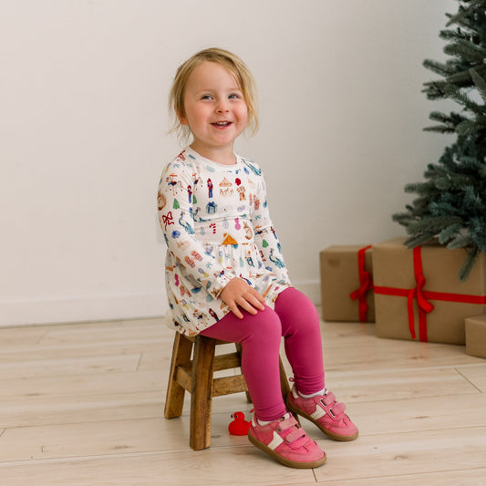 Print Long Sleeve Playtime Outfit Set in Natural Christmas Story (391497)