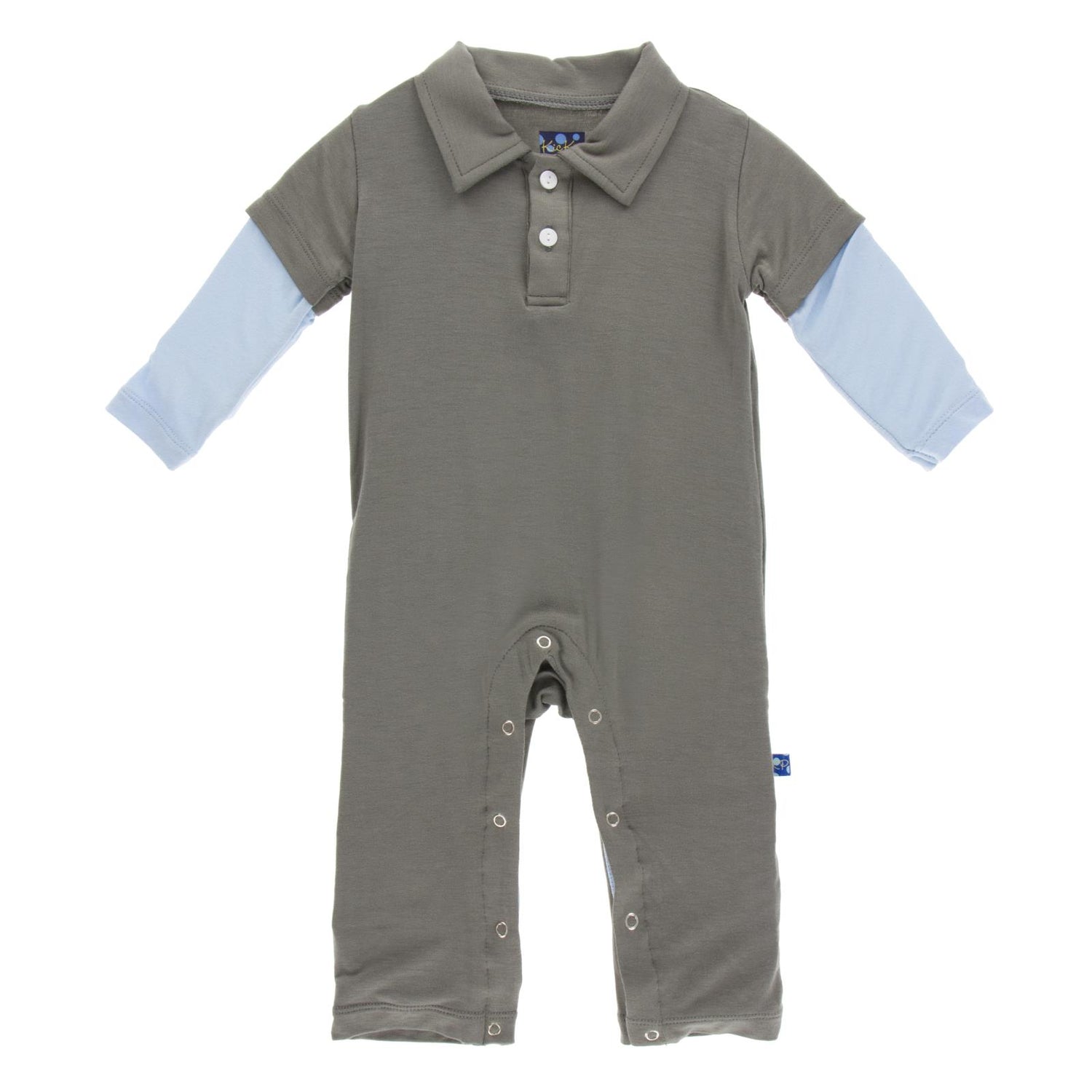 Long Sleeve Double Layer Polo Romper in Cobblestone with Pond (265676)