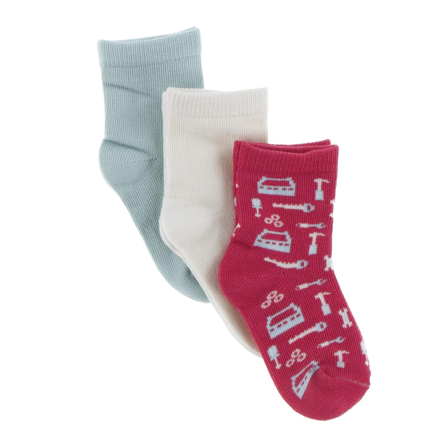 Socks (Set of 3) in Natural, Spring Sky & Flag Red Construction (339181)