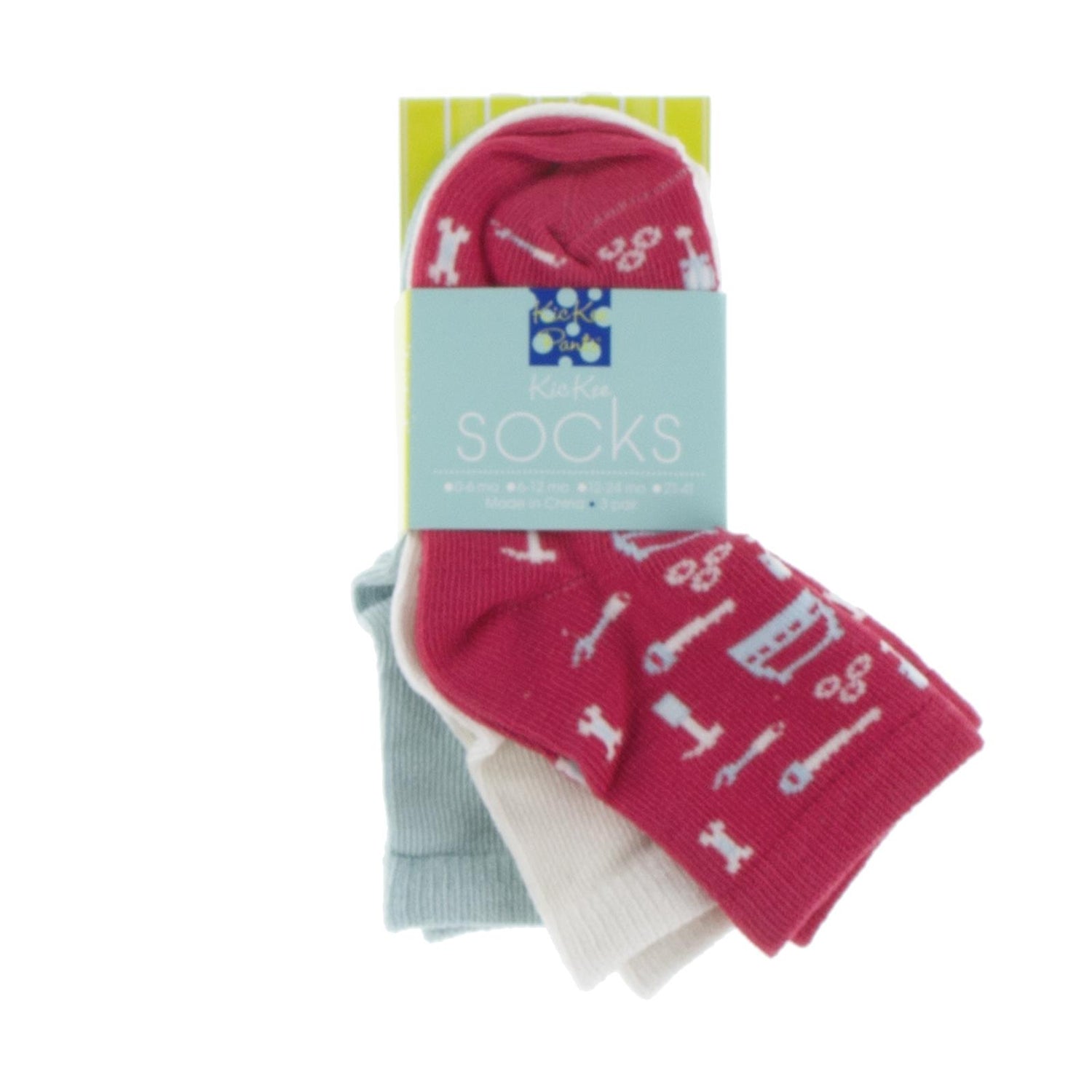 Socks (Set of 3) in Natural, Spring Sky & Flag Red Construction (339250)