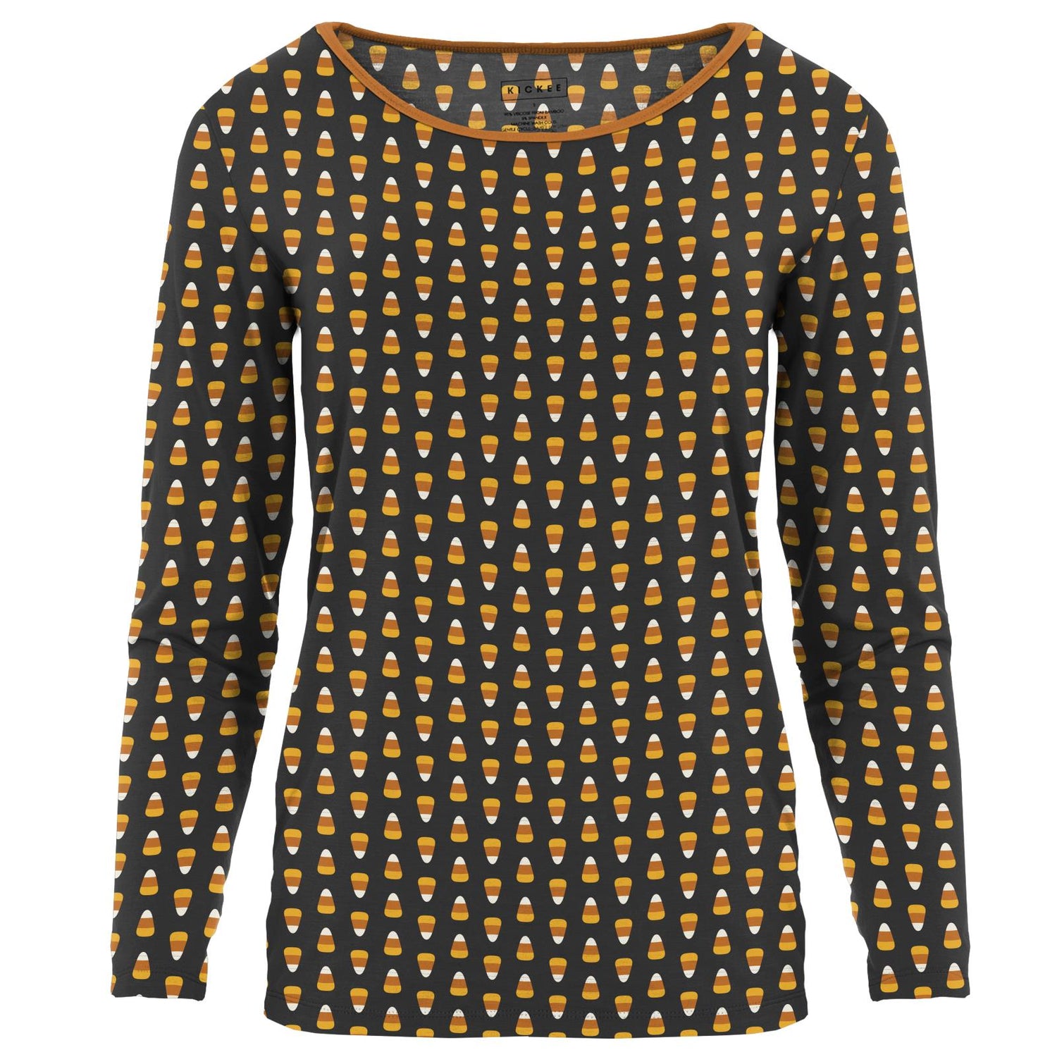 Women's Print Long Sleeve Relaxed Tee in Midnight Candy Corn