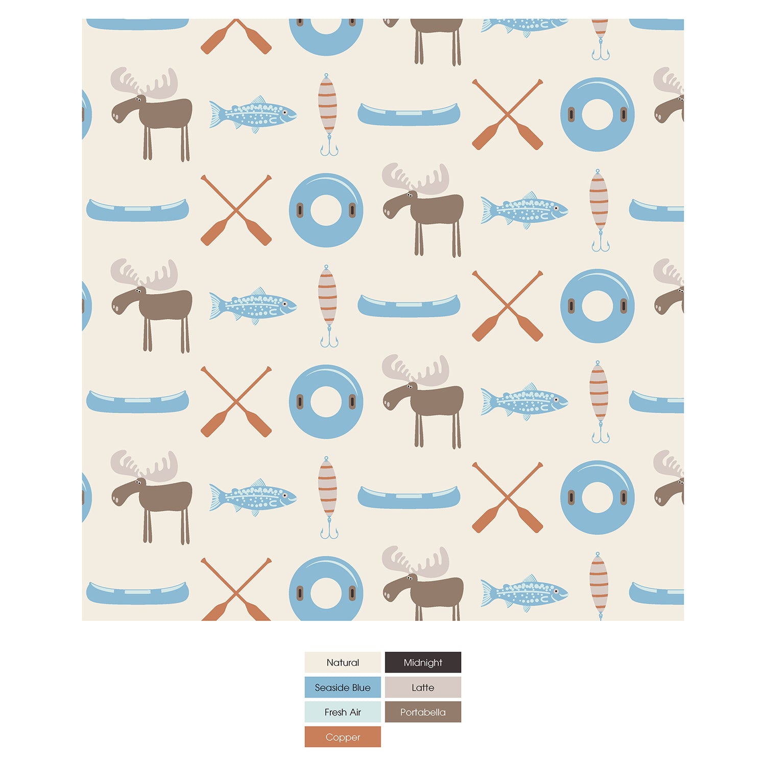 Print Short Sleeve Pocket One Piece & Pants Outfit Set in Natural Lake Life (324367)