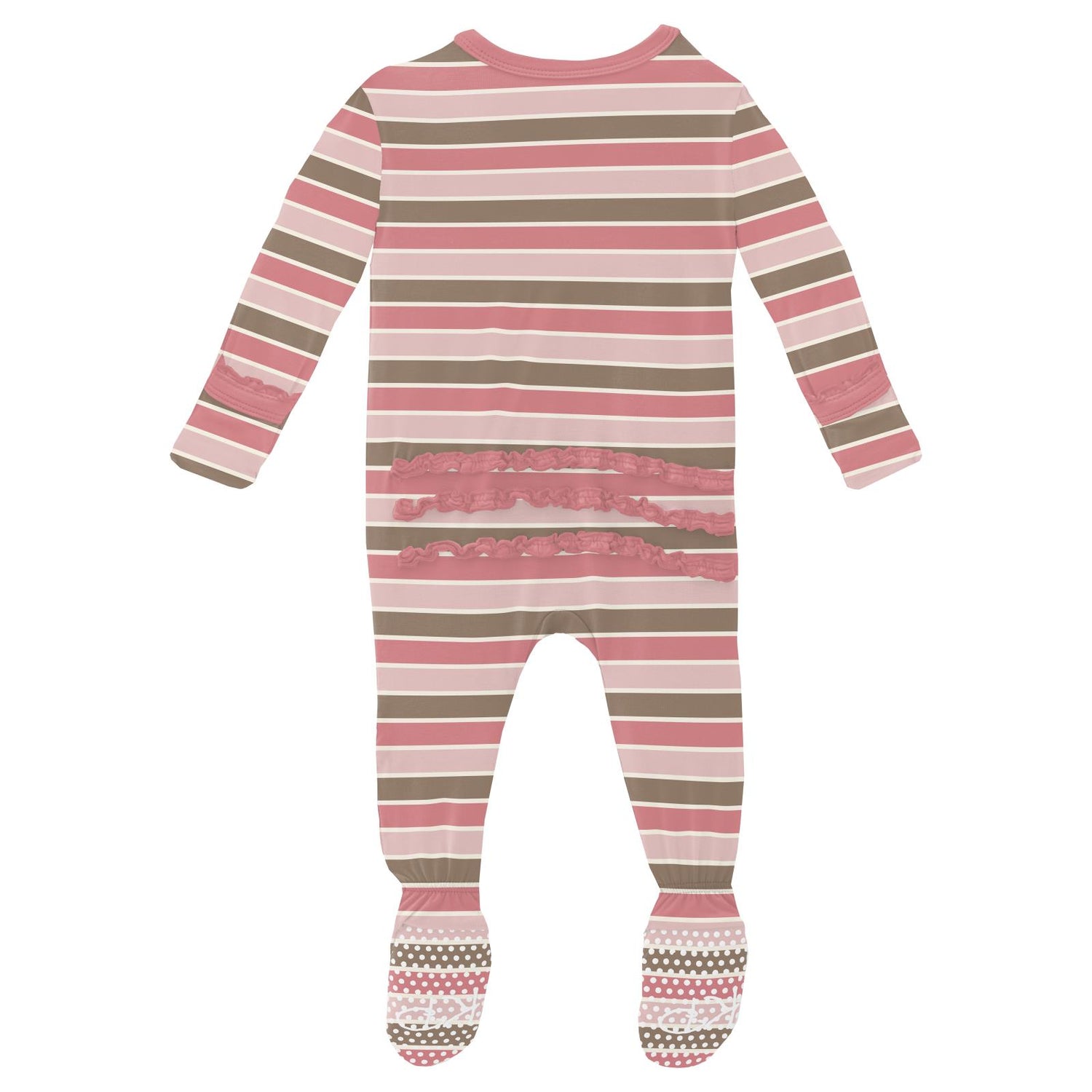 Print Muffin Ruffle Footie with 2 Way Zipper in Neapolitan Stripe (352775)