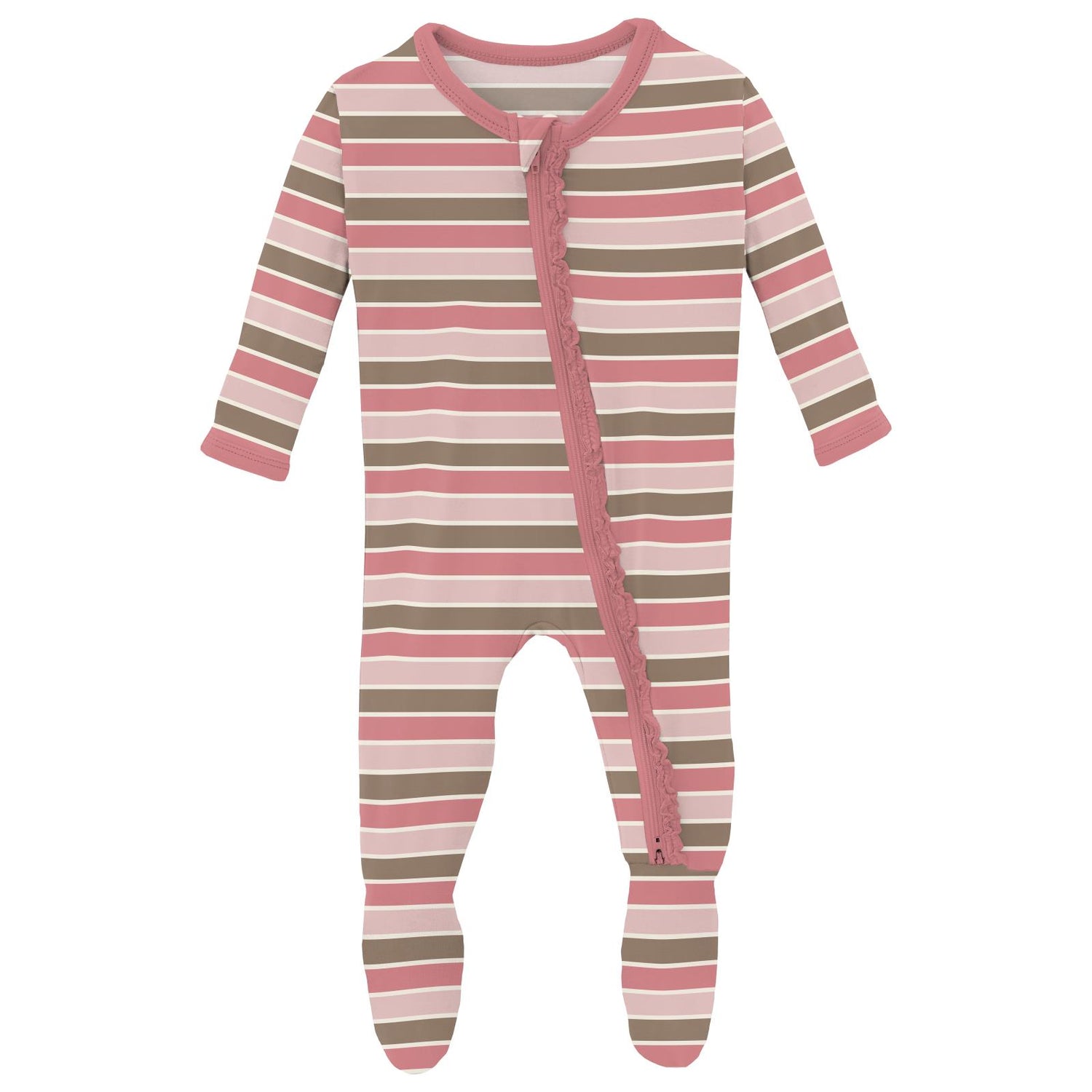 Print Muffin Ruffle Footie with 2 Way Zipper in Neapolitan Stripe (353024)