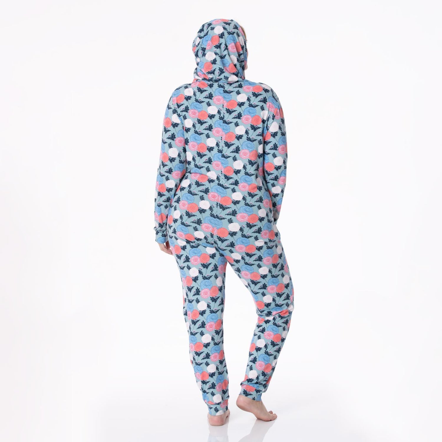 Women's Print Long Sleeve Jumpsuit with Hood in Stormy Sea Enchanted Floral