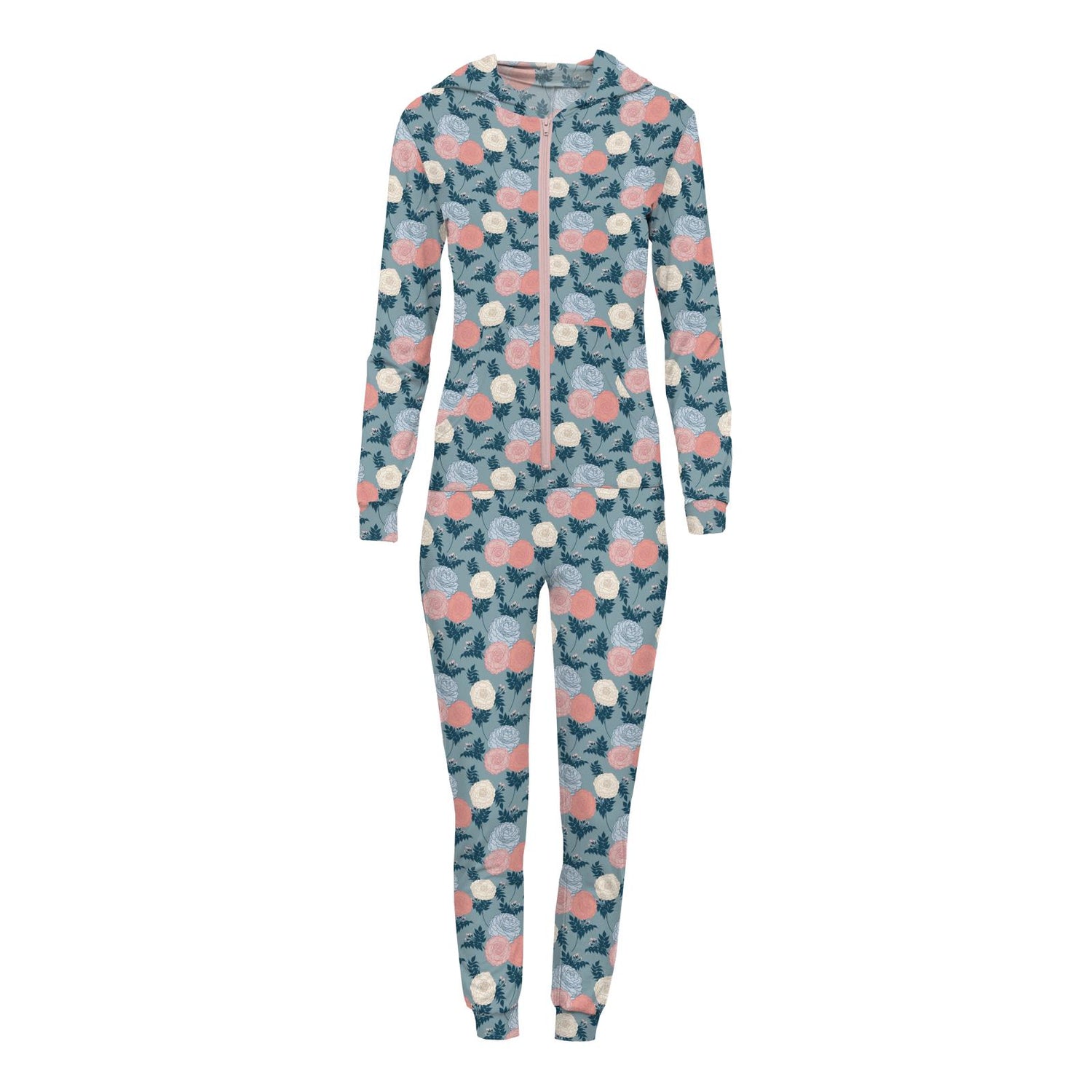 Women's Print Long Sleeve Jumpsuit with Hood in Stormy Sea Enchanted Floral