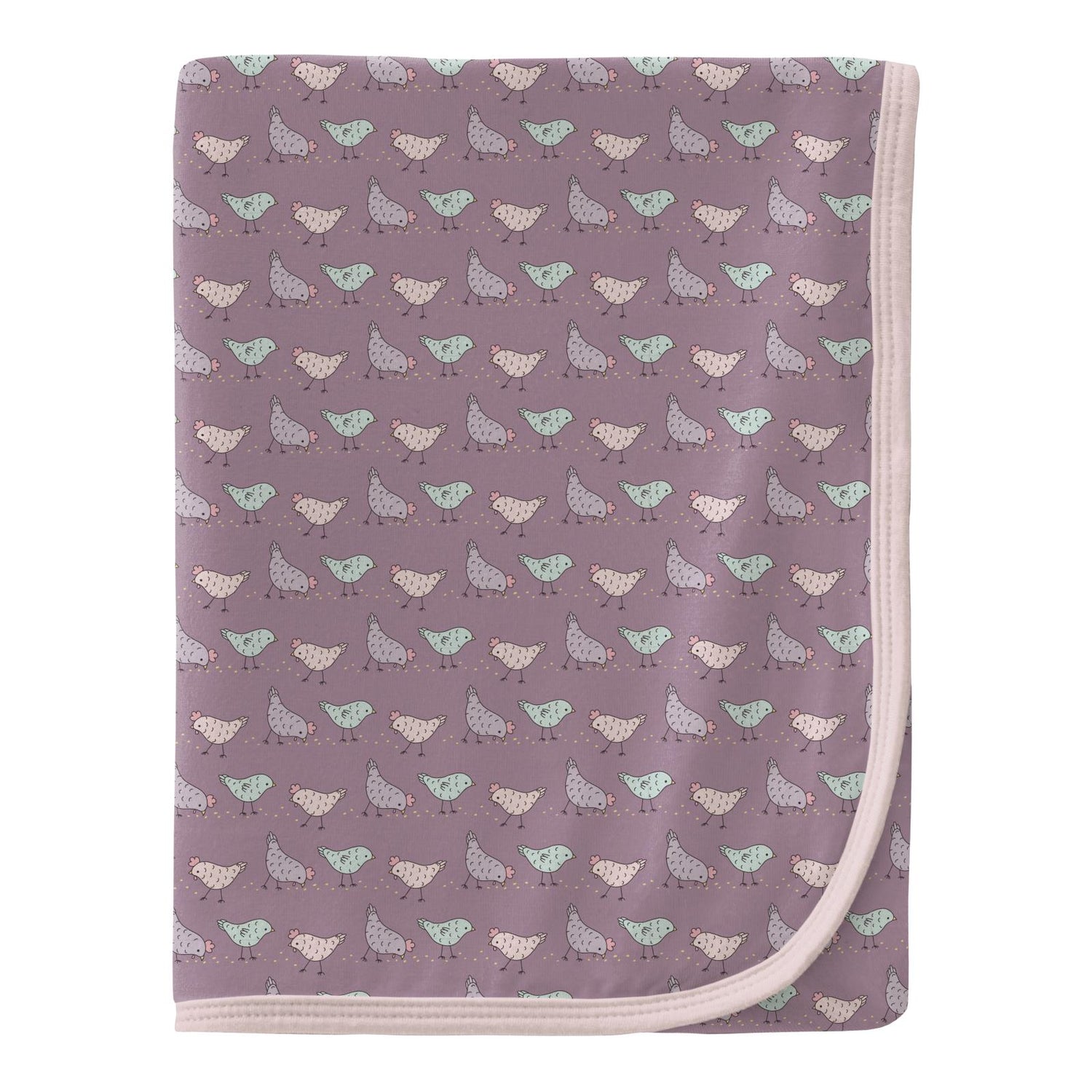 Print Swaddling Blanket in Lavender Chickens with Shrinking Violet Trim (376860)