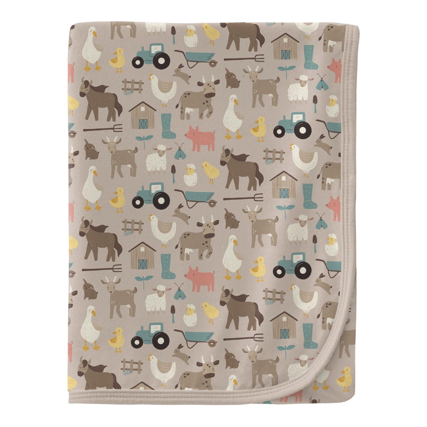 Print Swaddling Blanket in Latte Morning on the Farm with latte Trim (376862)
