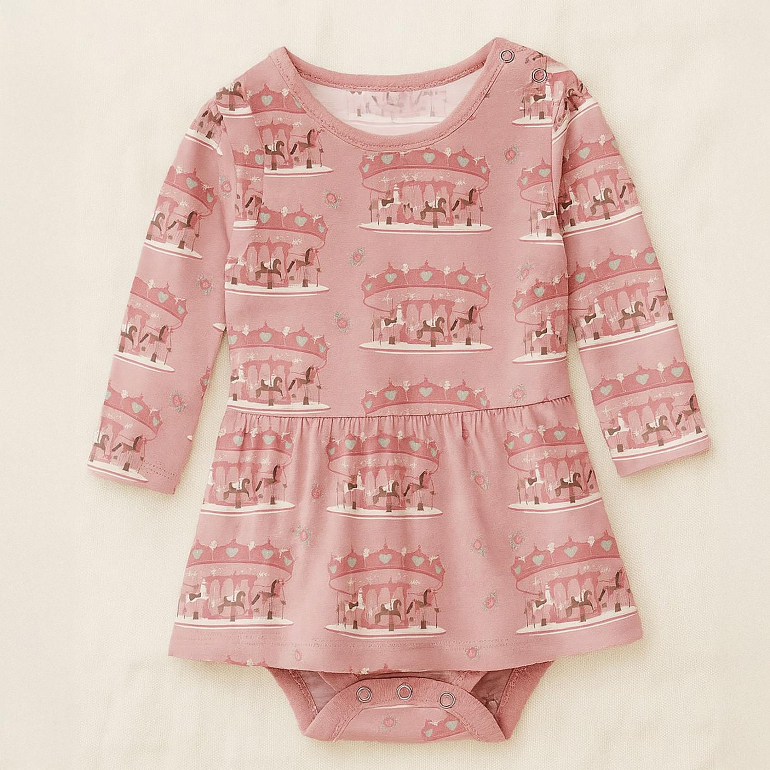 Print Long Sleeve Skirted One Piece in Baby Rose Fair Carousel (341737)