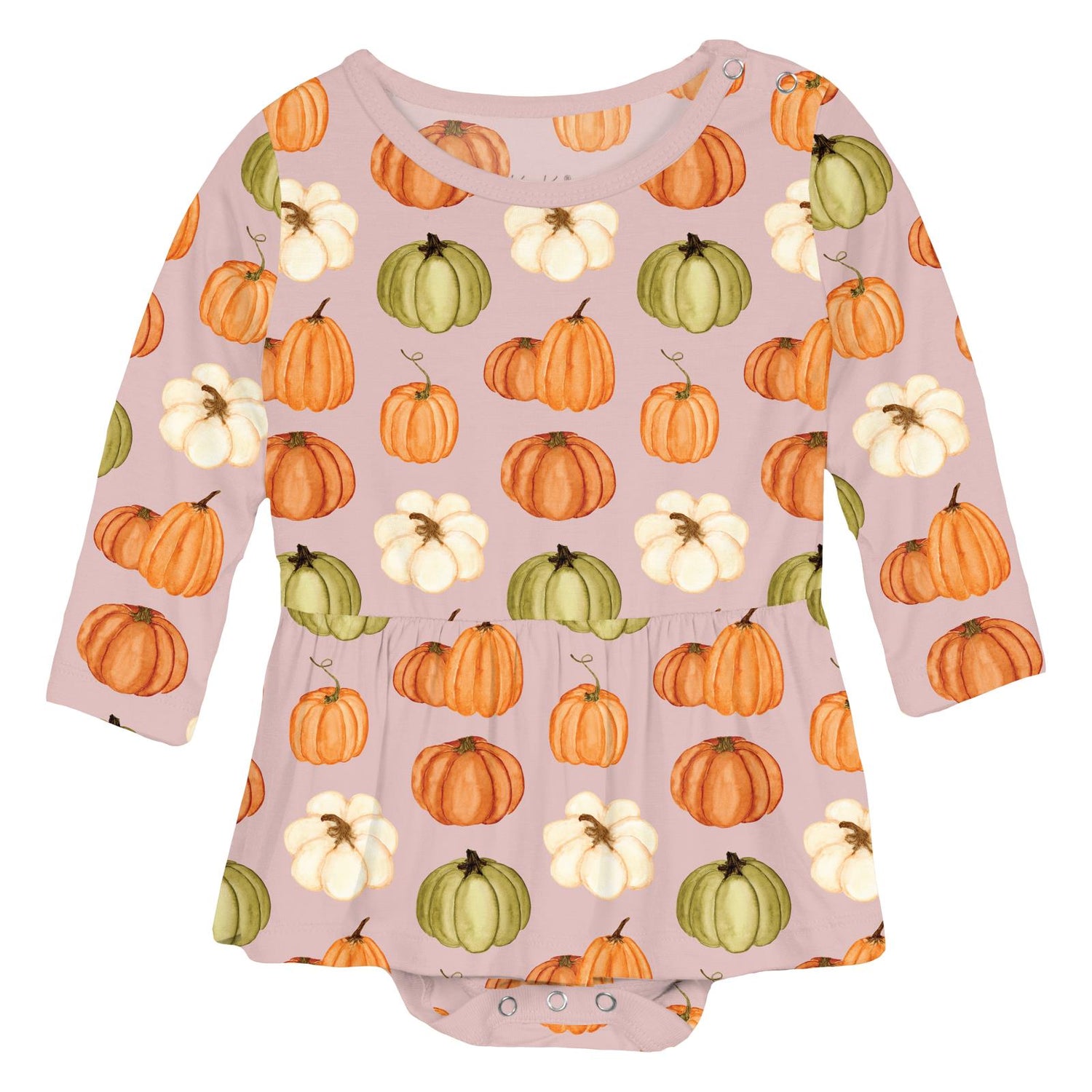 Print Long Sleeve Skirted One Piece in Baby Rose Pumpkin Patch (341715)