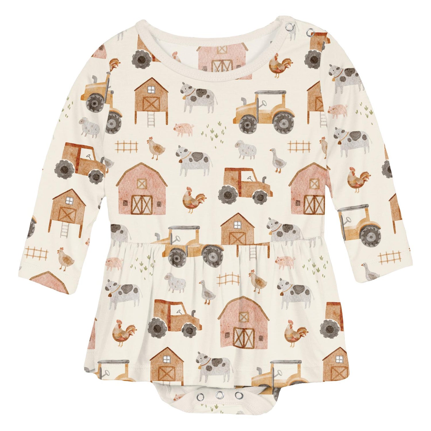 Print Long Sleeve Skirted One Piece in Natural Farm Life (341712)