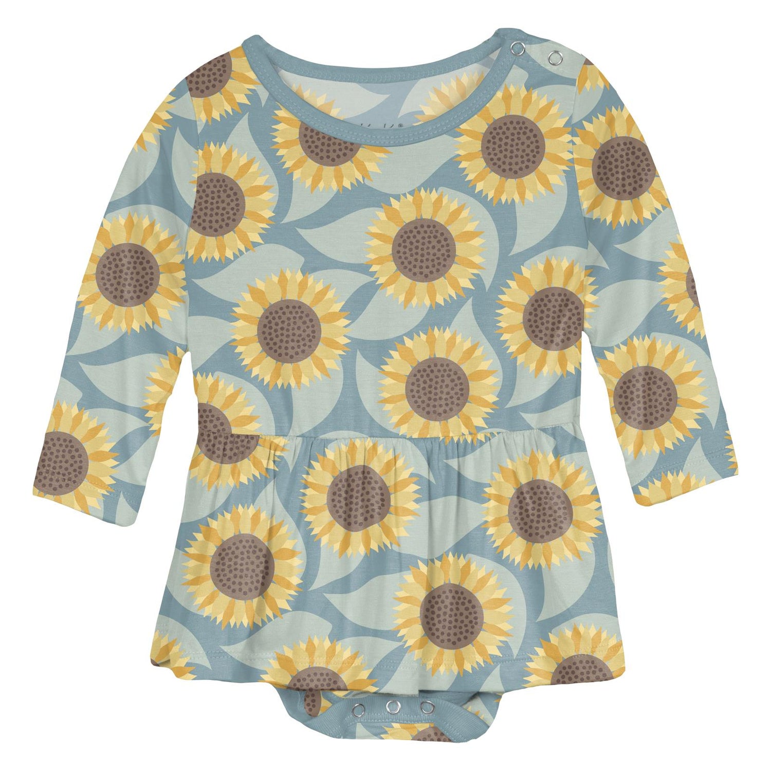 Print Long Sleeve Skirted One Piece in Stormy Sea Sunflower (341743)