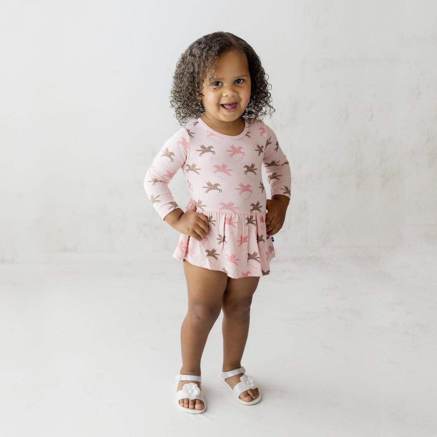 Print Long Sleeve Skirted One Piece in Baby Rose Pegasus (341780)
