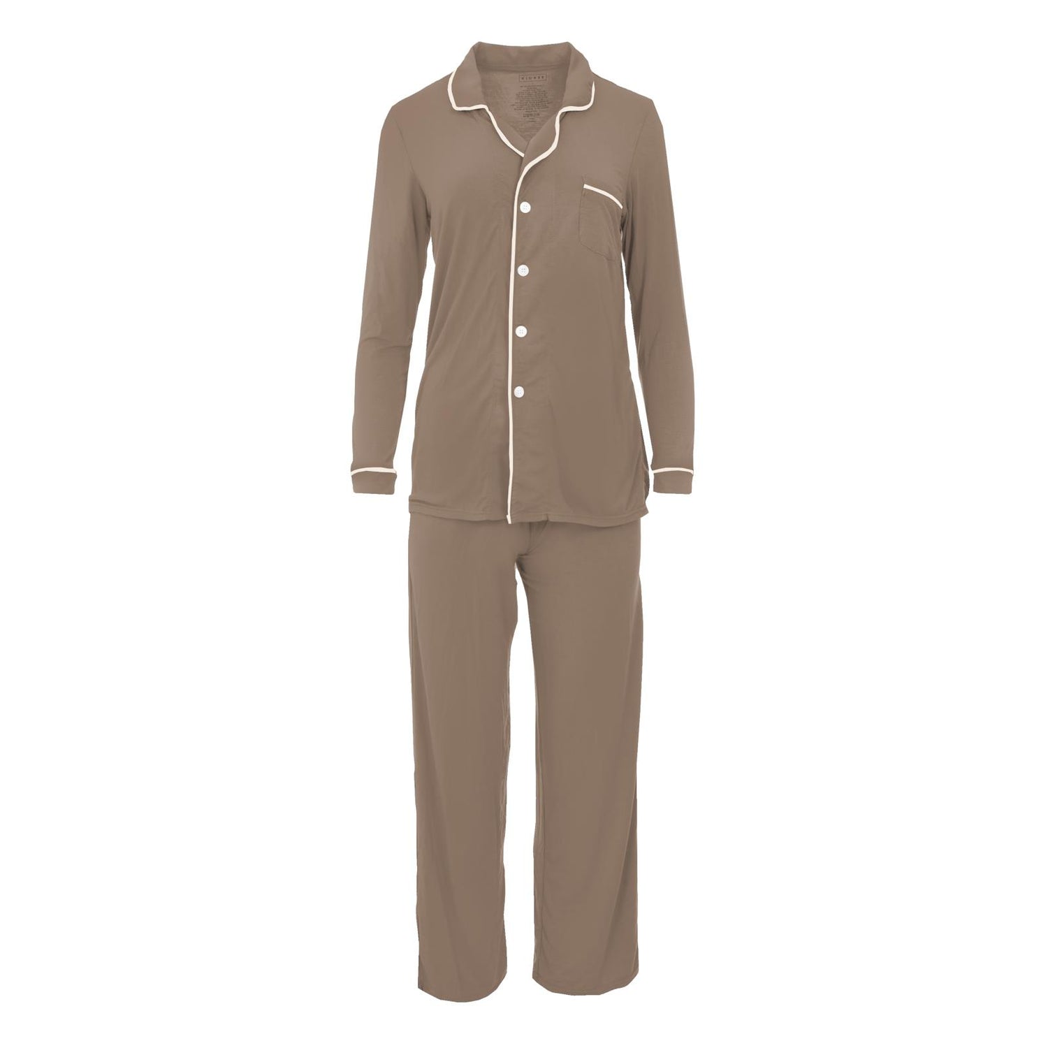 Women's Long Sleeve Collared Pajama Set in Portabella with Natural (368367)