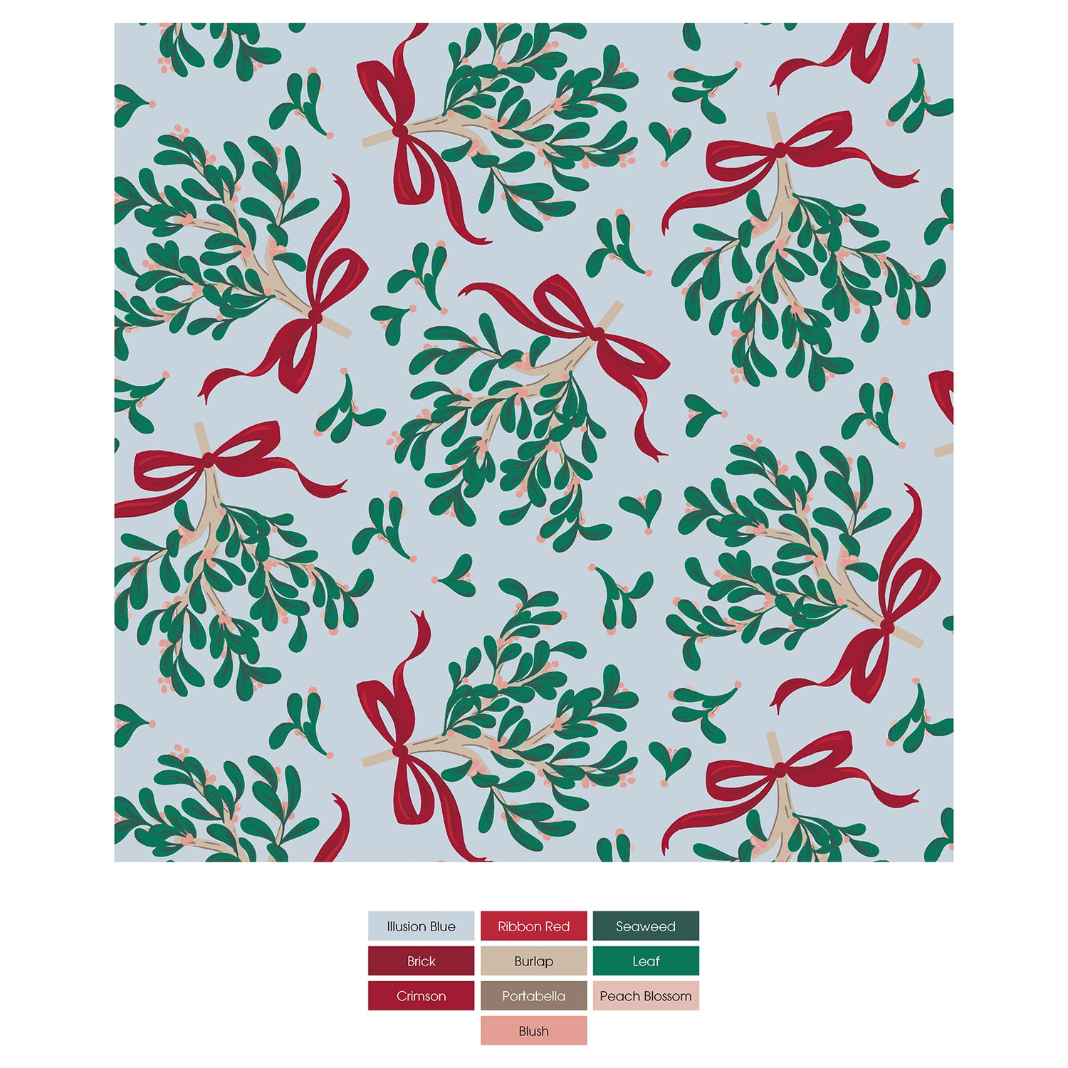 Women's Print Boy Short Underwear in Illusion Blue Mistletoe & Ribbons