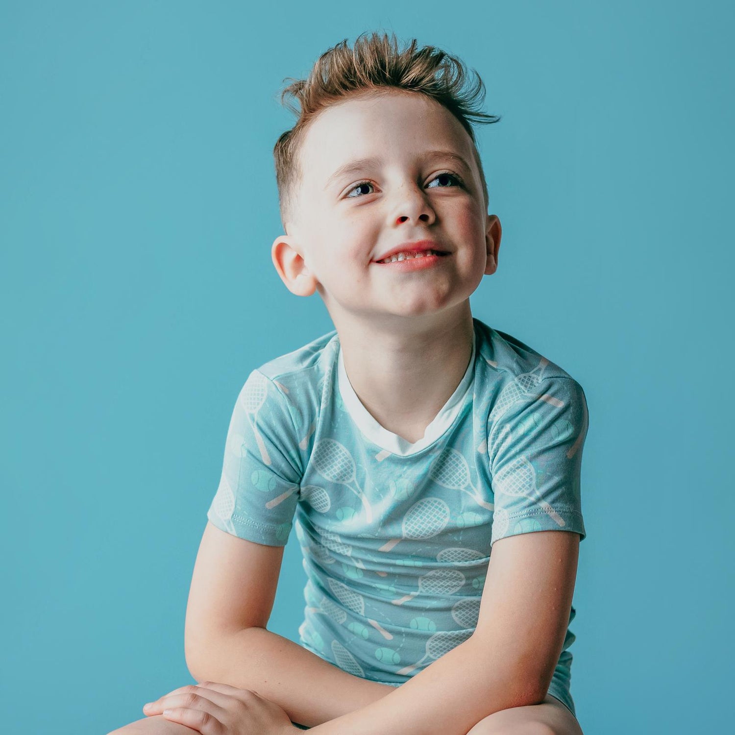 Print Short Sleeve Pajama Set with Shorts in Jade Tennis (362257)