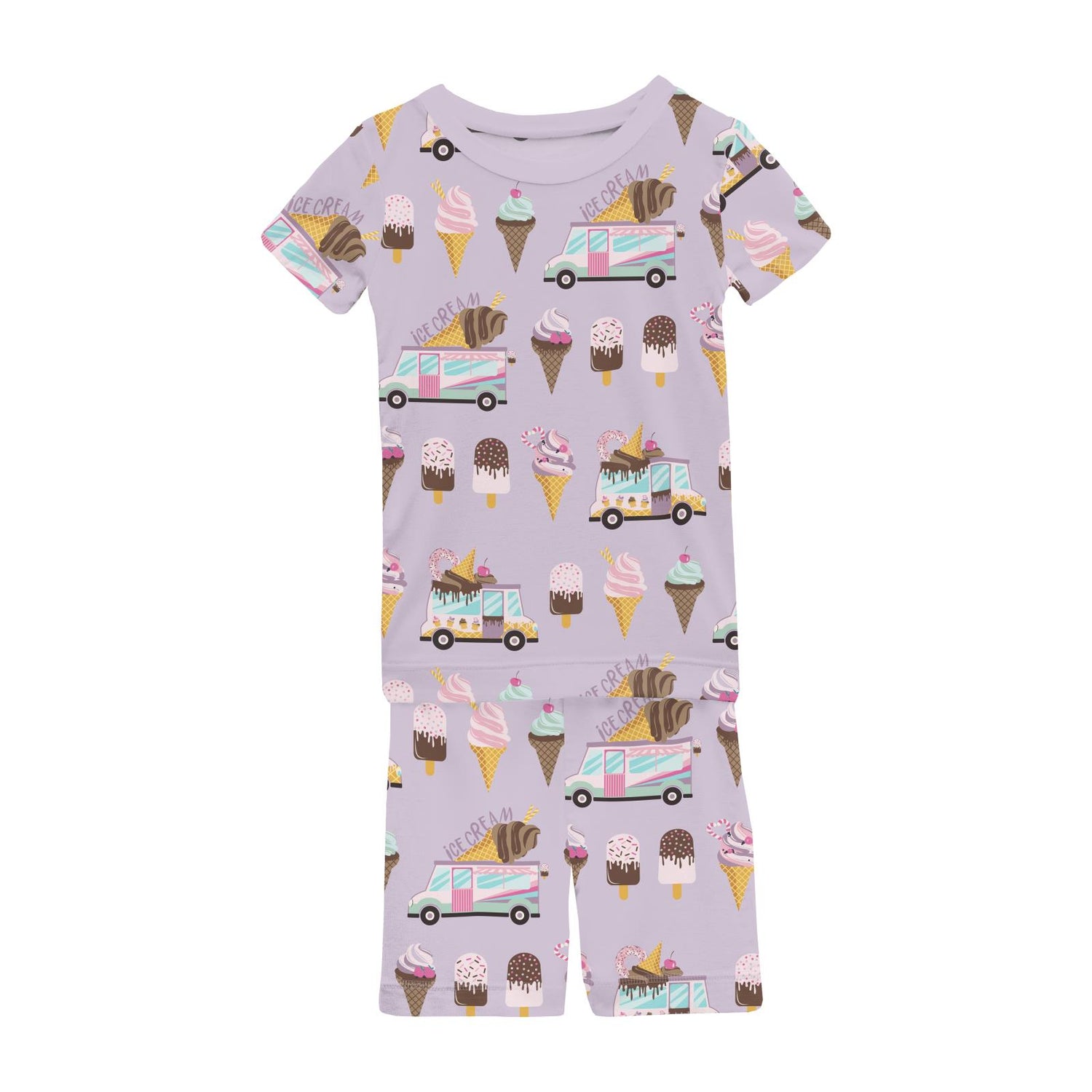 Print Short Sleeve Pajama Set with Shorts in Thistle Ice Cream Truck (362258)