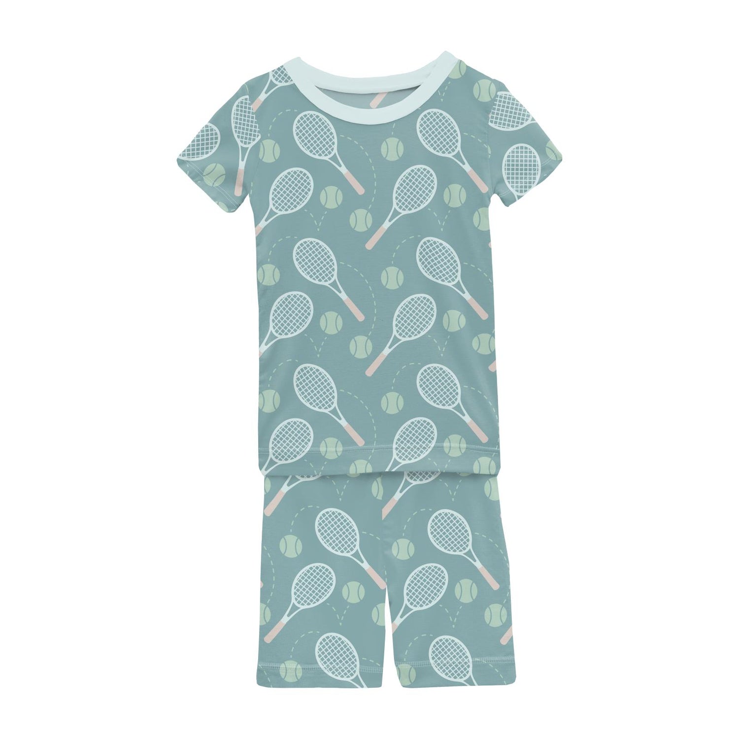 Print Short Sleeve Pajama Set with Shorts in Jade Tennis (362262)