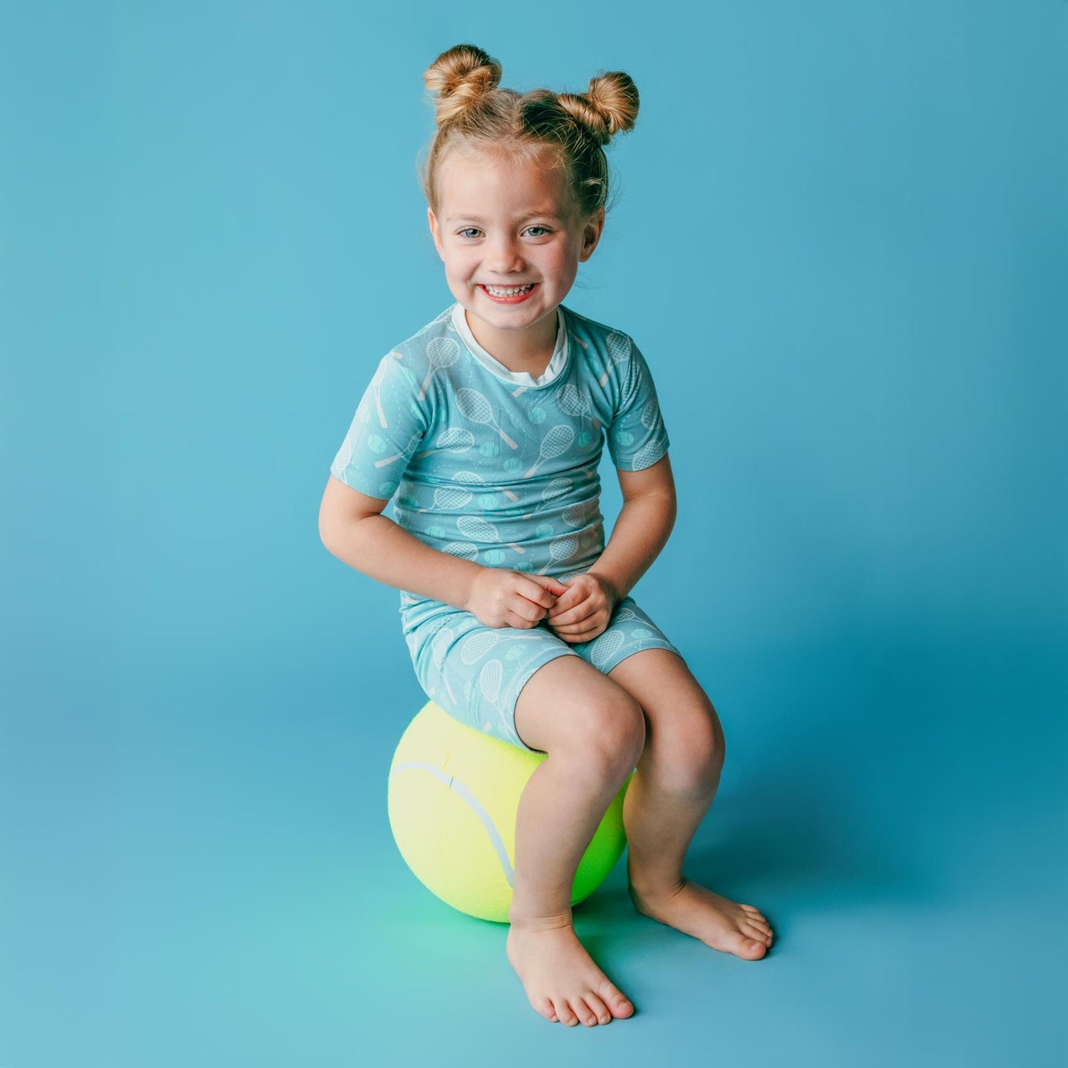 Print Short Sleeve Pajama Set with Shorts in Jade Tennis (362273)