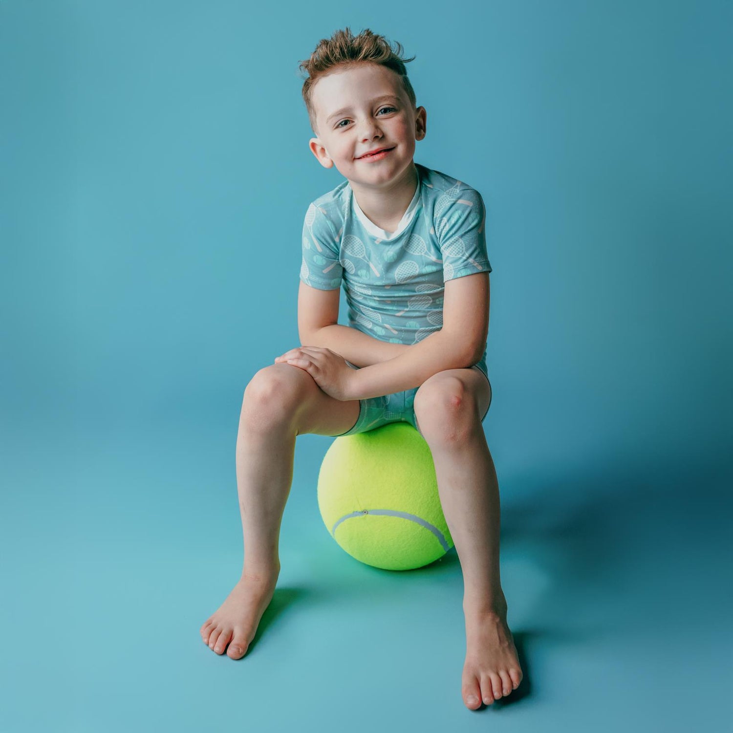 Print Short Sleeve Pajama Set with Shorts in Jade Tennis (362280)