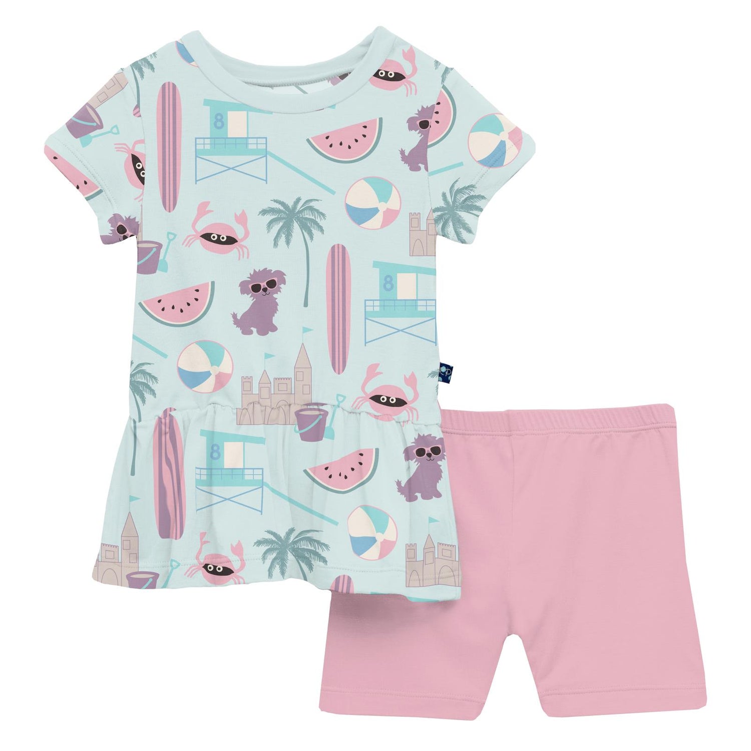 Print Short Sleeve Playtime Outfit Set in Fresh Air Beach Day (362320)