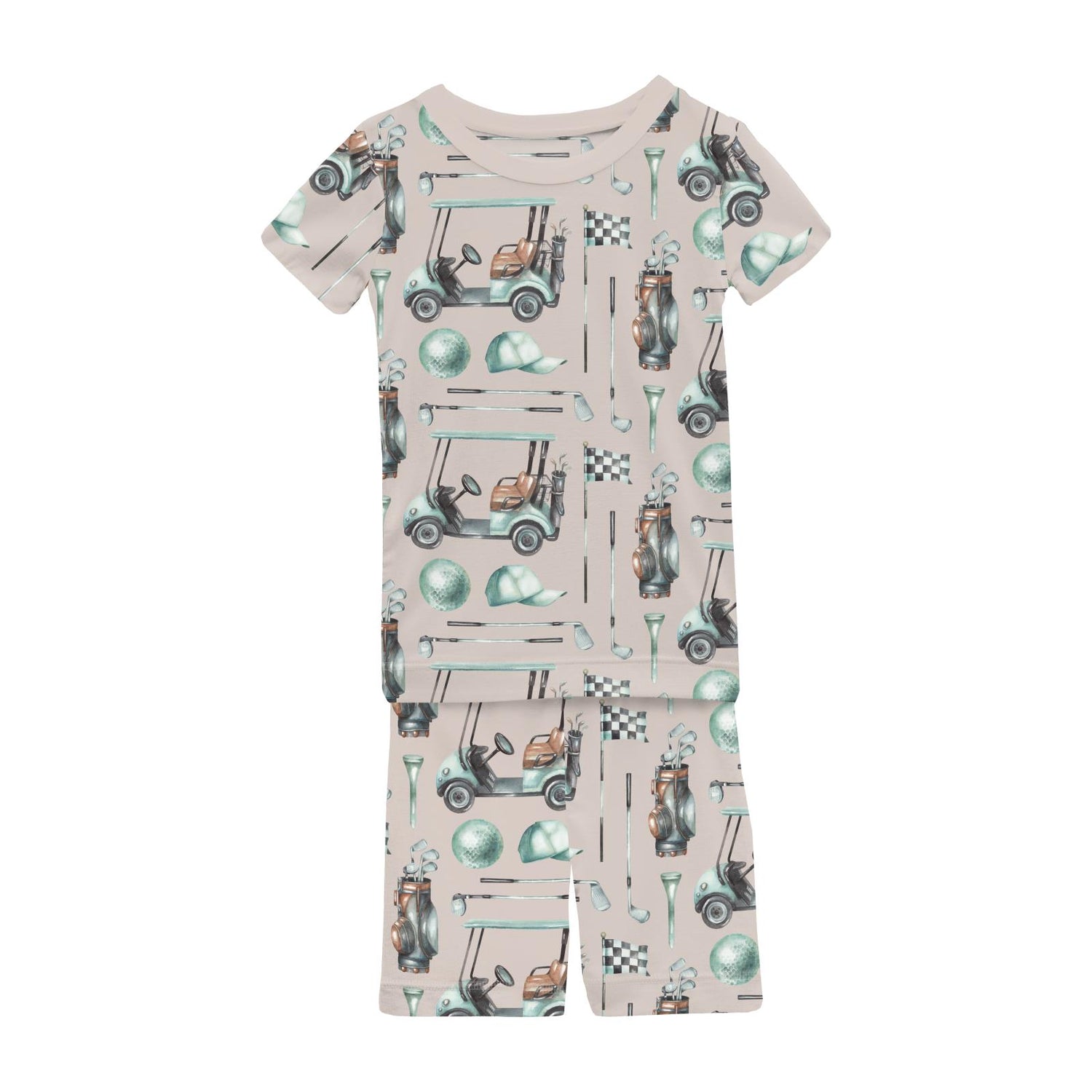 Print Short Sleeve Pajama Set with Shorts in Latte Golf (362333)