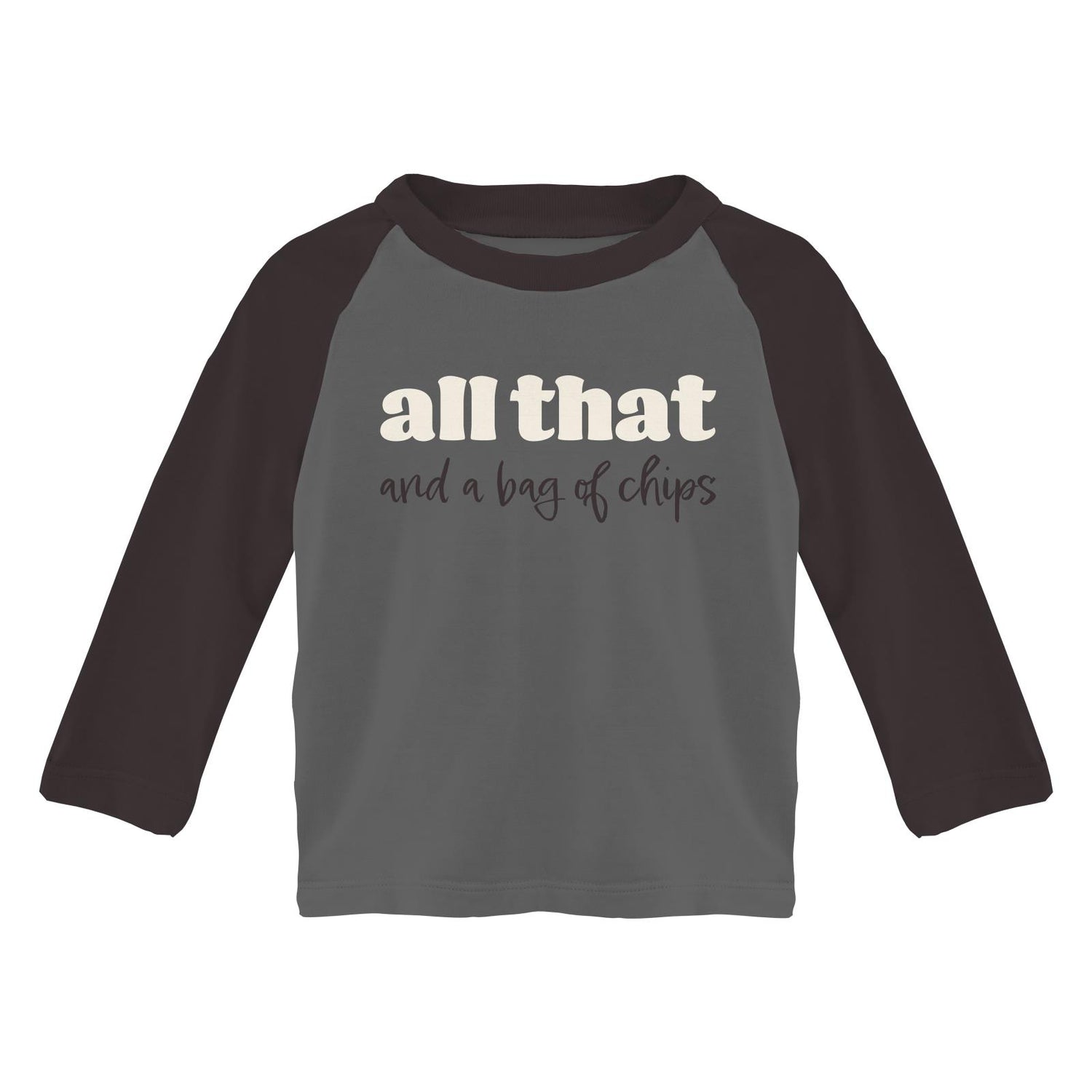 Long Sleeve Crew Neck Graphic Raglan Tee in Pewter All That (262373)