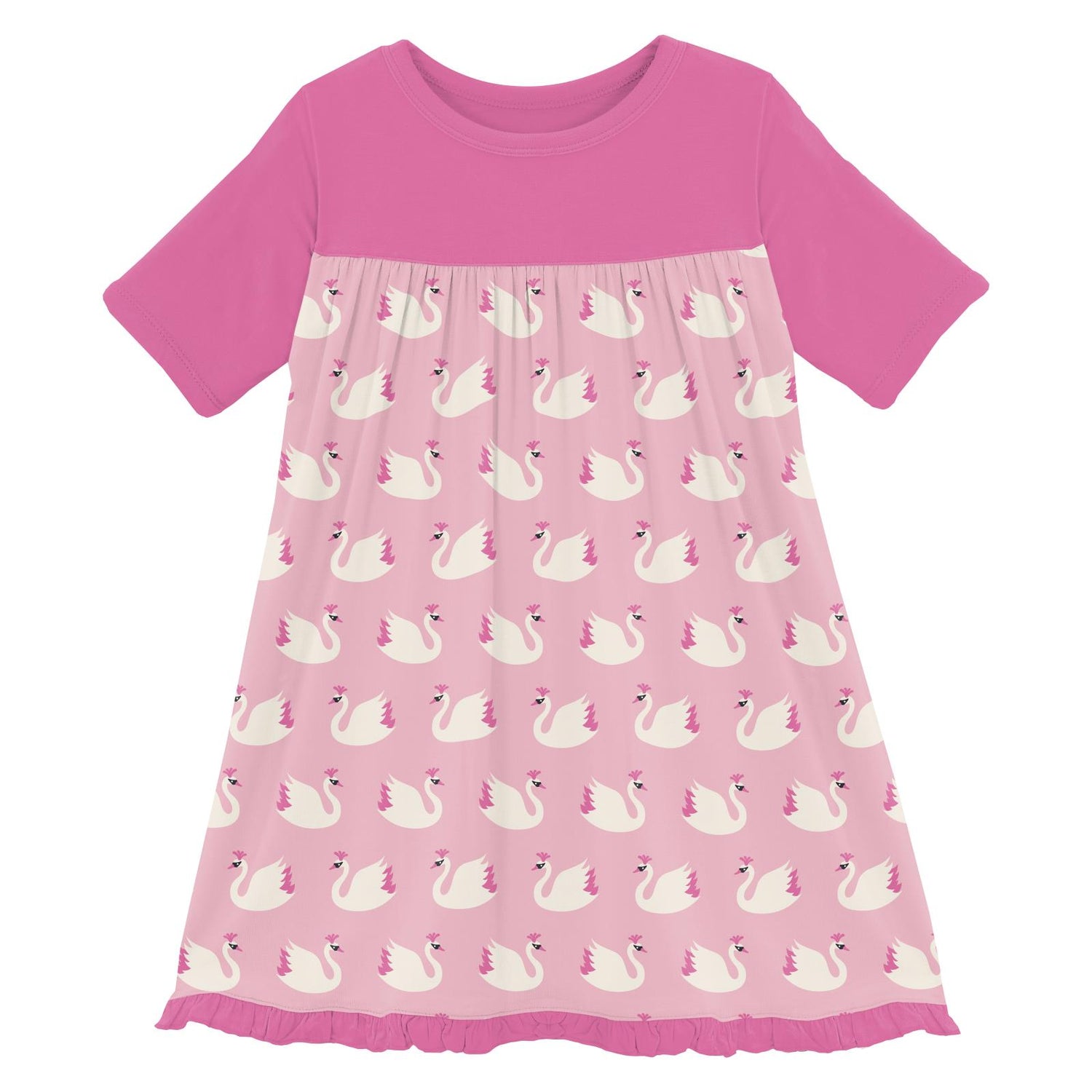 Print Short Sleeve Swing Dress in Cake Pop Swan Princess (268395)