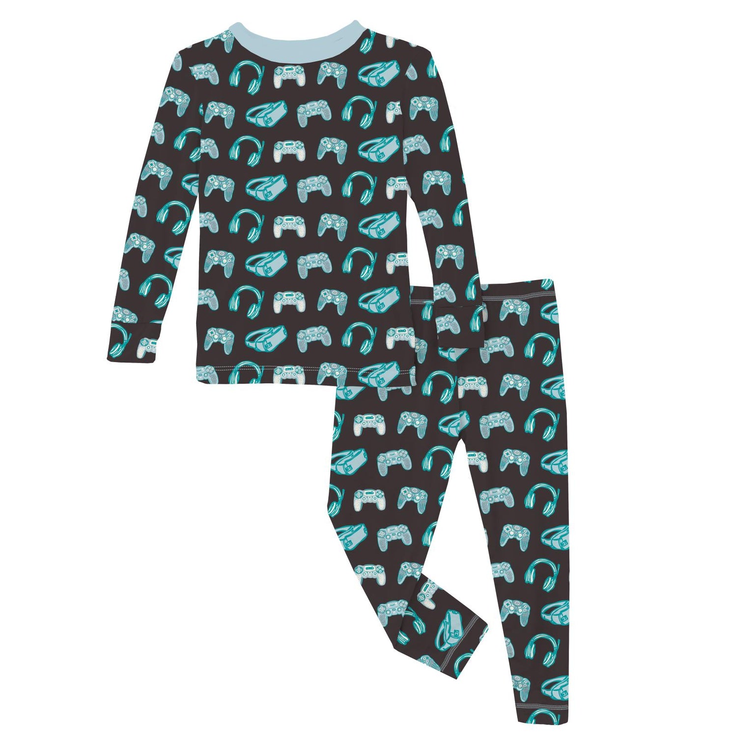 Print Long Sleeve Pajama Set in Midnight Gamer (373551)