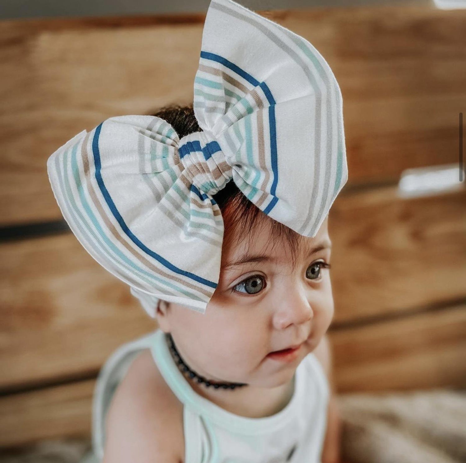 Print Luxe Head Wrap with Bow in Culinary Arts Stripe (243364)