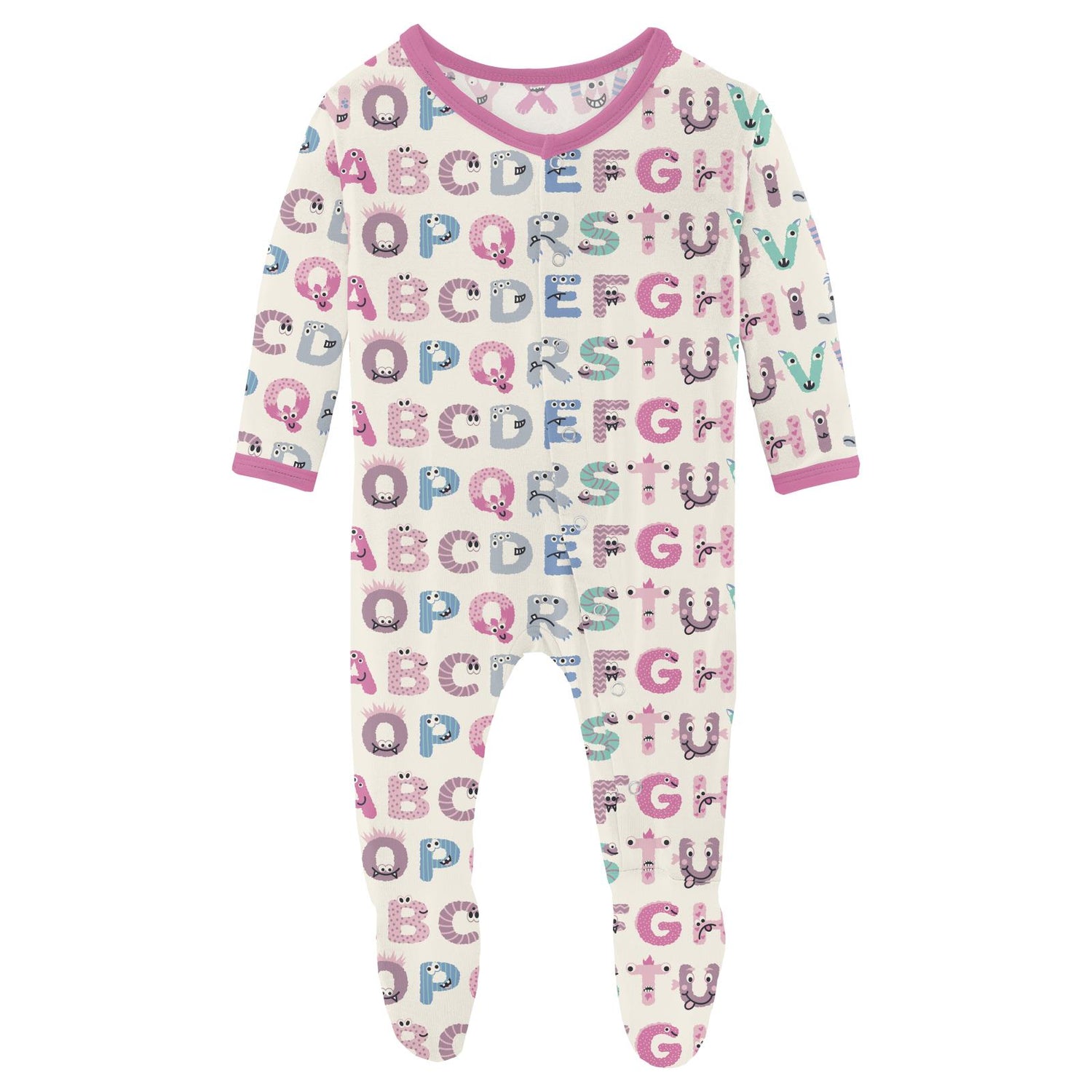 Print Footie with Snaps in Natural ABC Monsters
