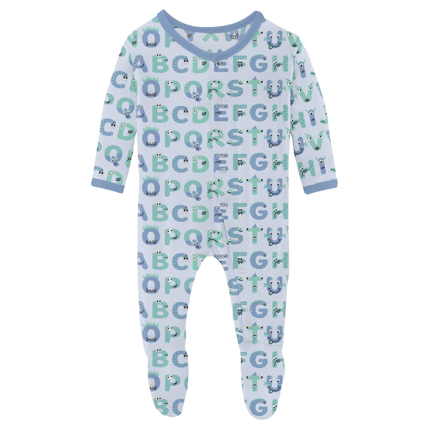 Print Footie with Snaps in Dew ABC Monsters