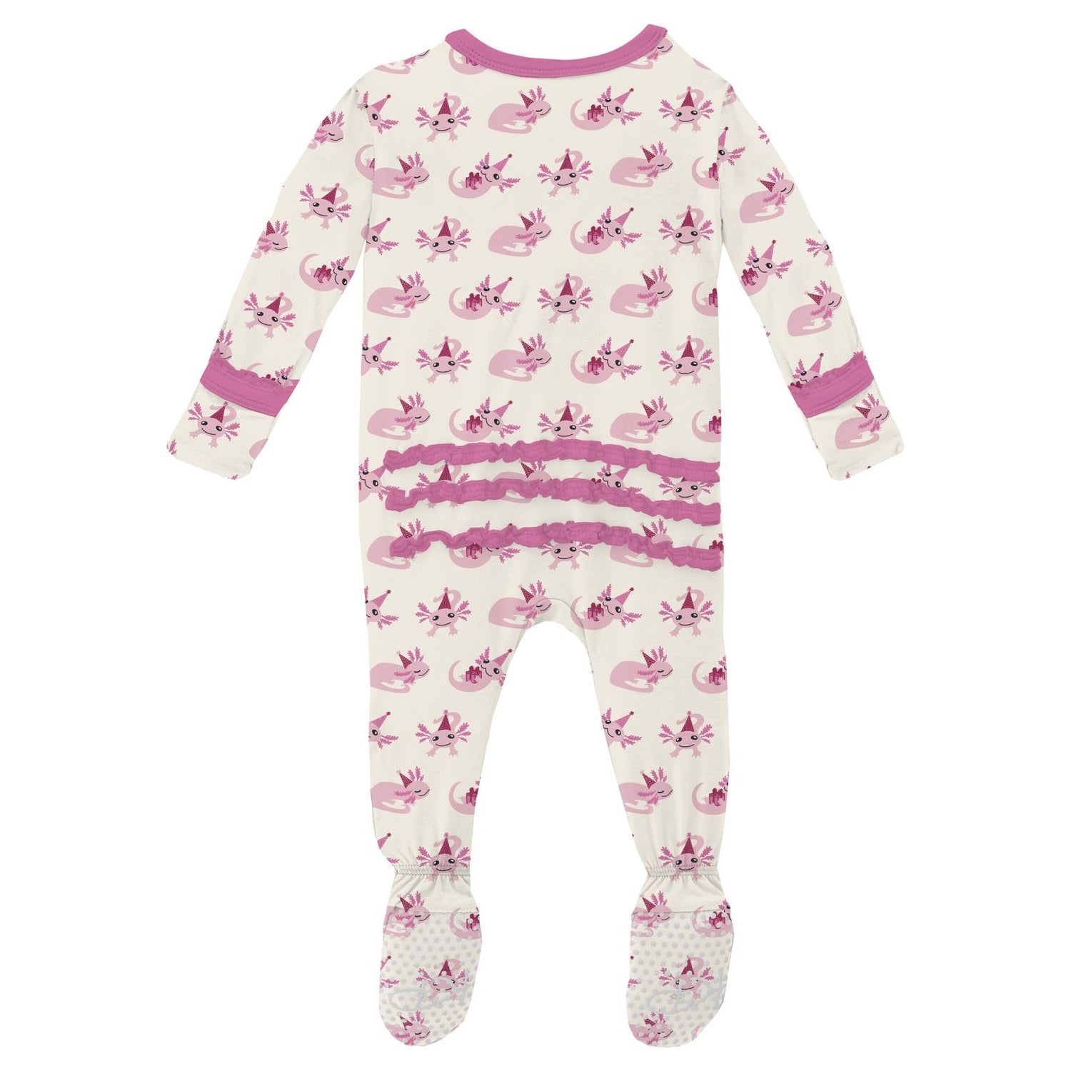 Print Muffin Ruffle Footie with Snaps in Natural Axolotl Party