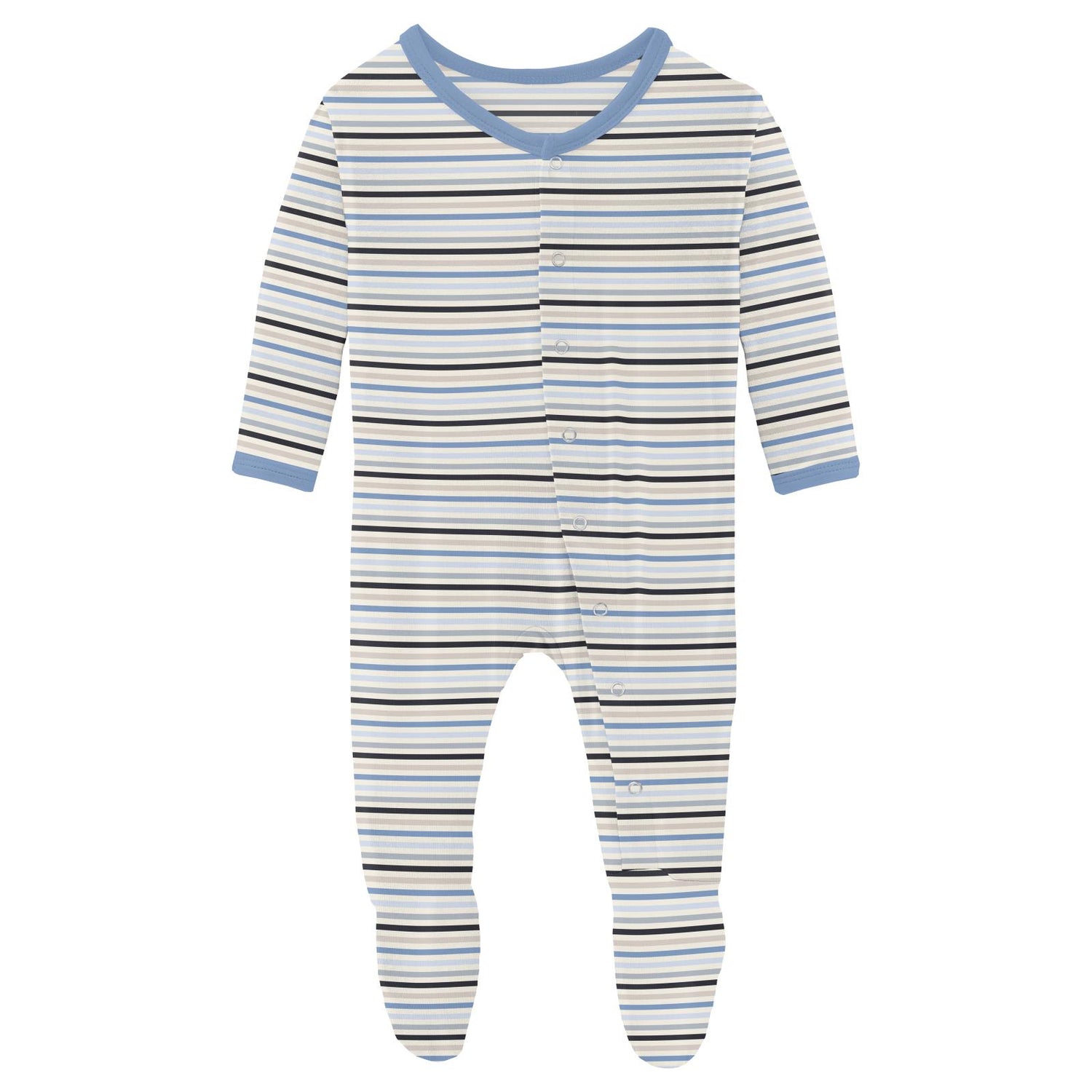 Print Footie with Snaps in Rhyme Stripe