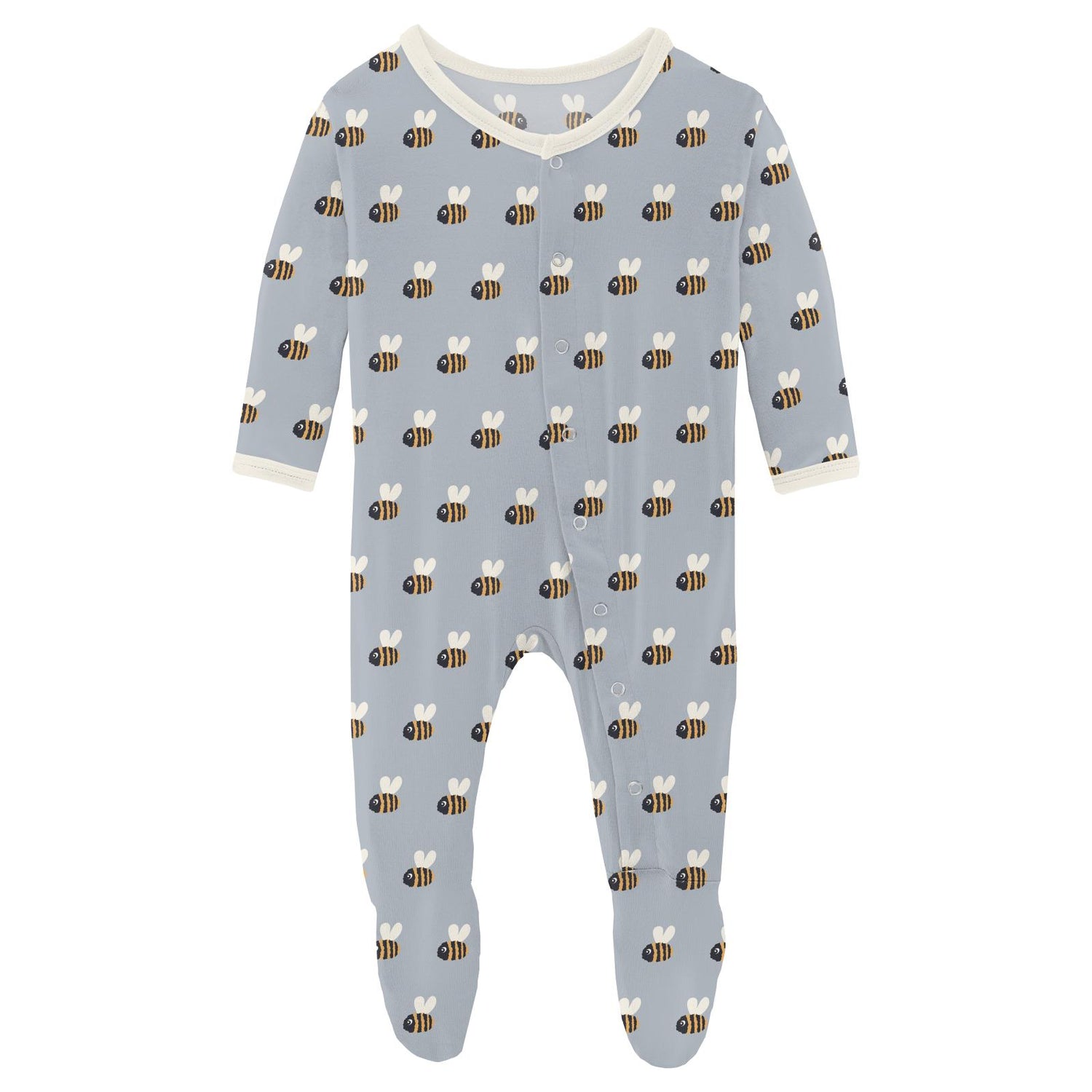 Print Footie with Snaps in Pearl Blue Baby Bumblebee