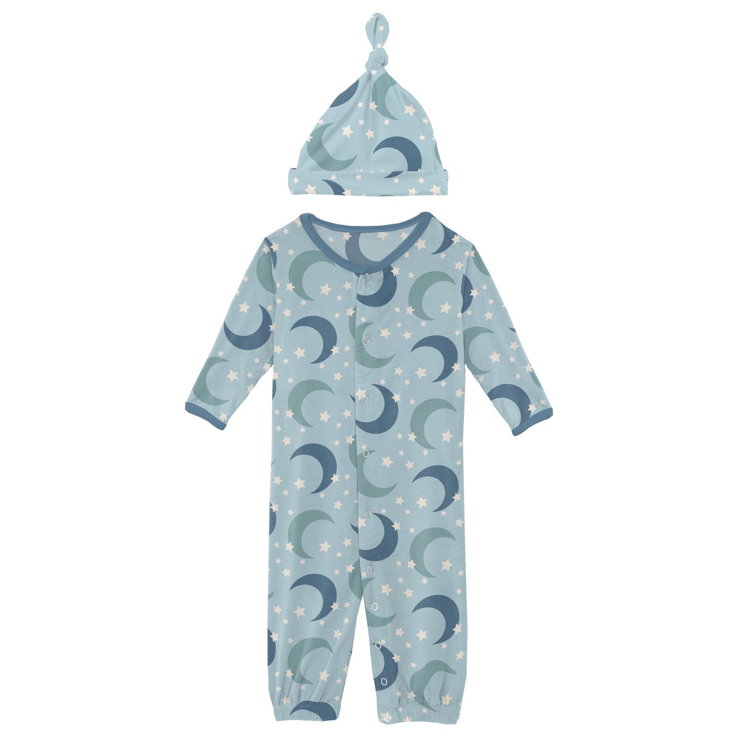 Print Layette Gown Converter & Single Knot Hat Set in Spring Sky Moon and Stars (246699)