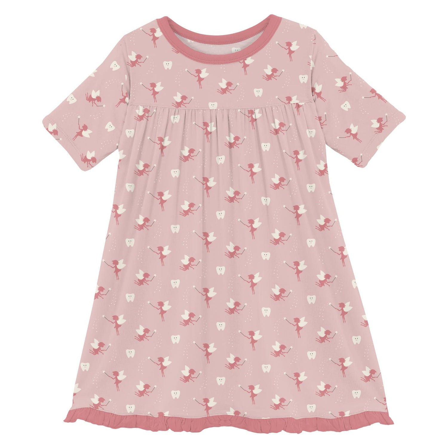 Print Short Sleeve Swing Dress in Baby Rose Tooth Fairy (246702)