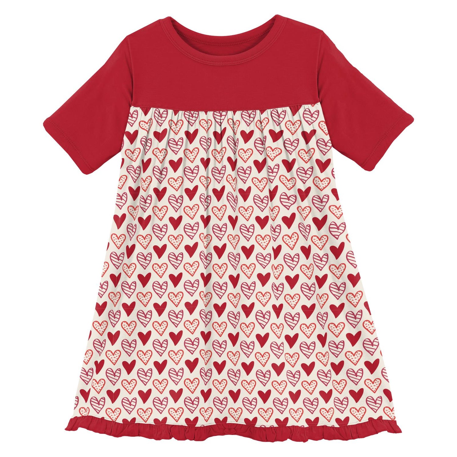 Print Short Sleeve Swing Dress in Natural Heart Doodles (246733)